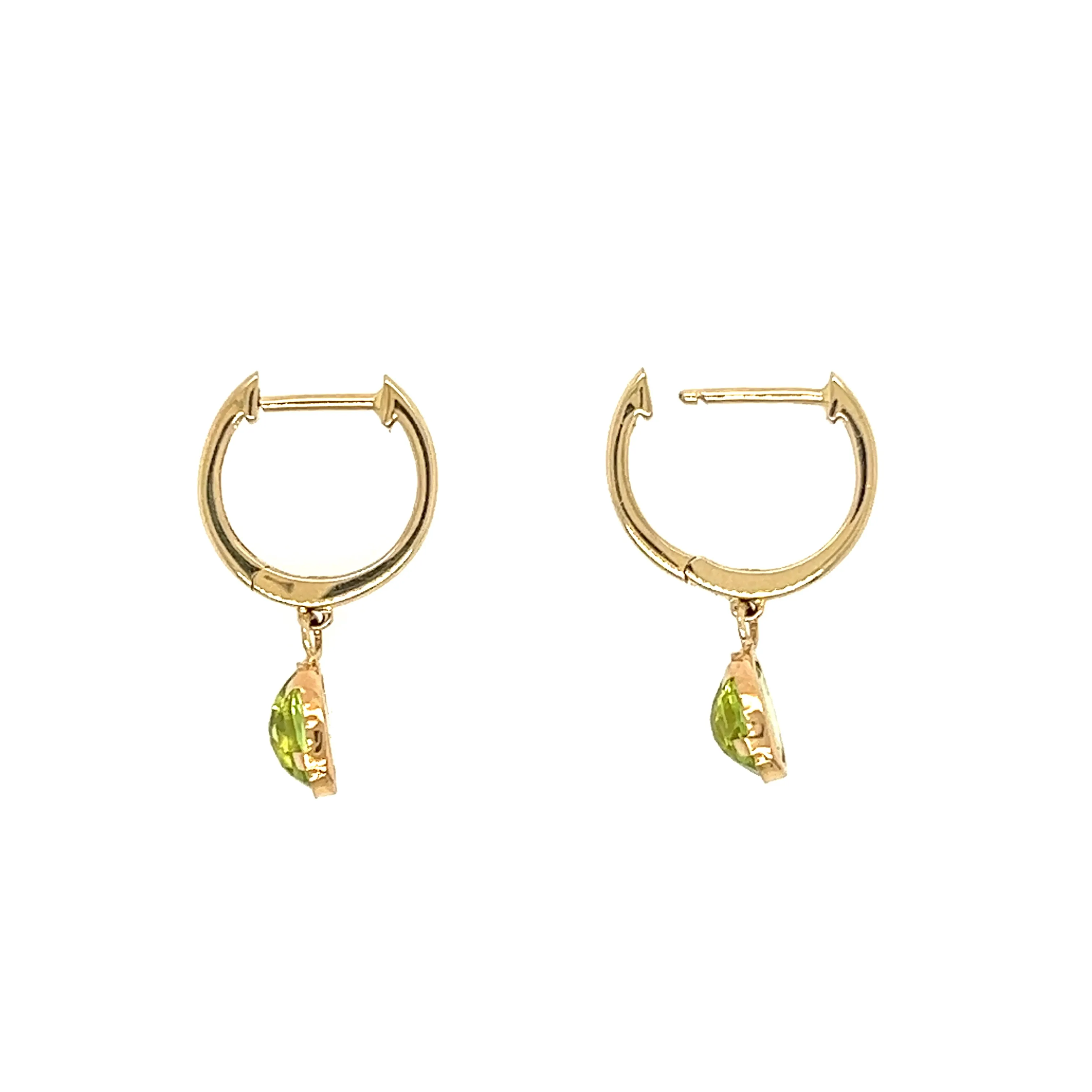 Oval Peridot Dangle Earrings in 14K Yellow Gold