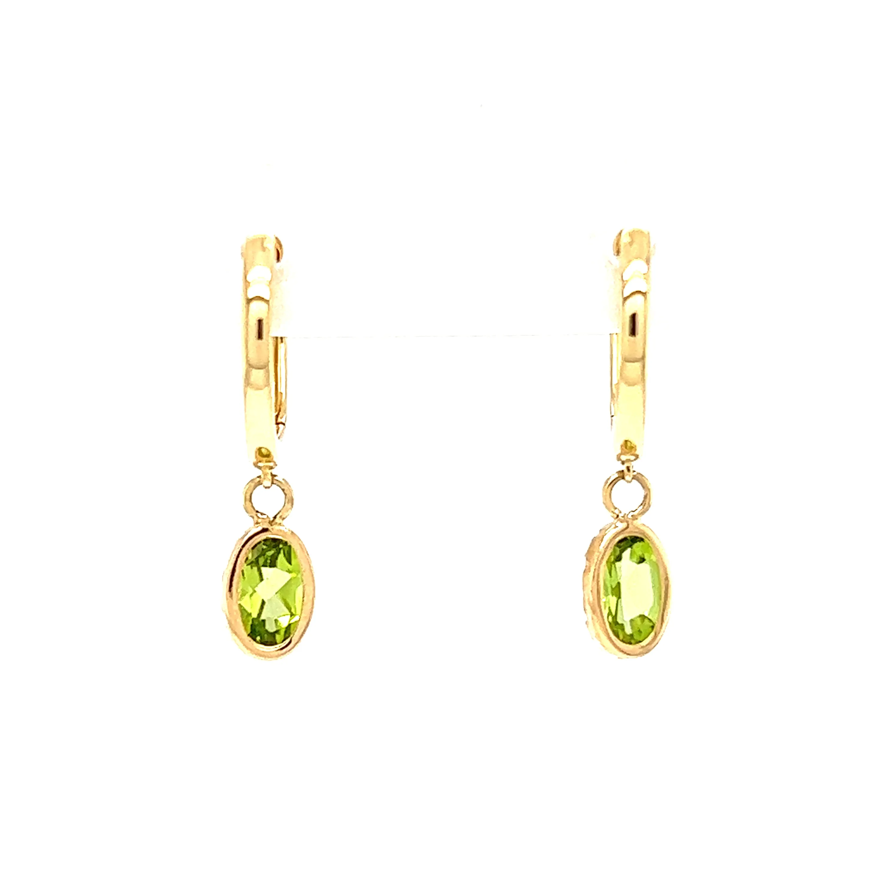 Oval Peridot Dangle Earrings in 14K Yellow Gold