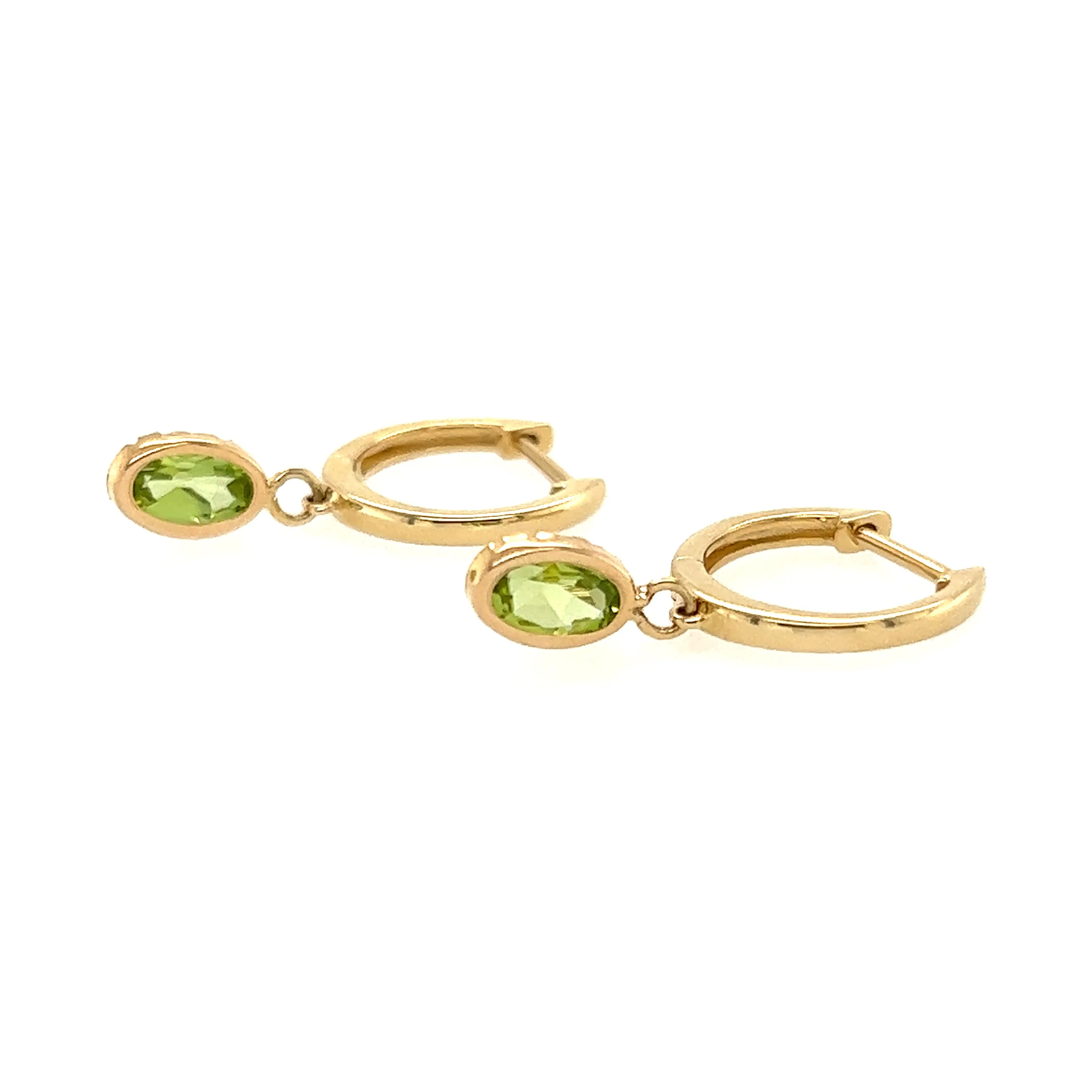 Oval Peridot Dangle Earrings in 14K Yellow Gold