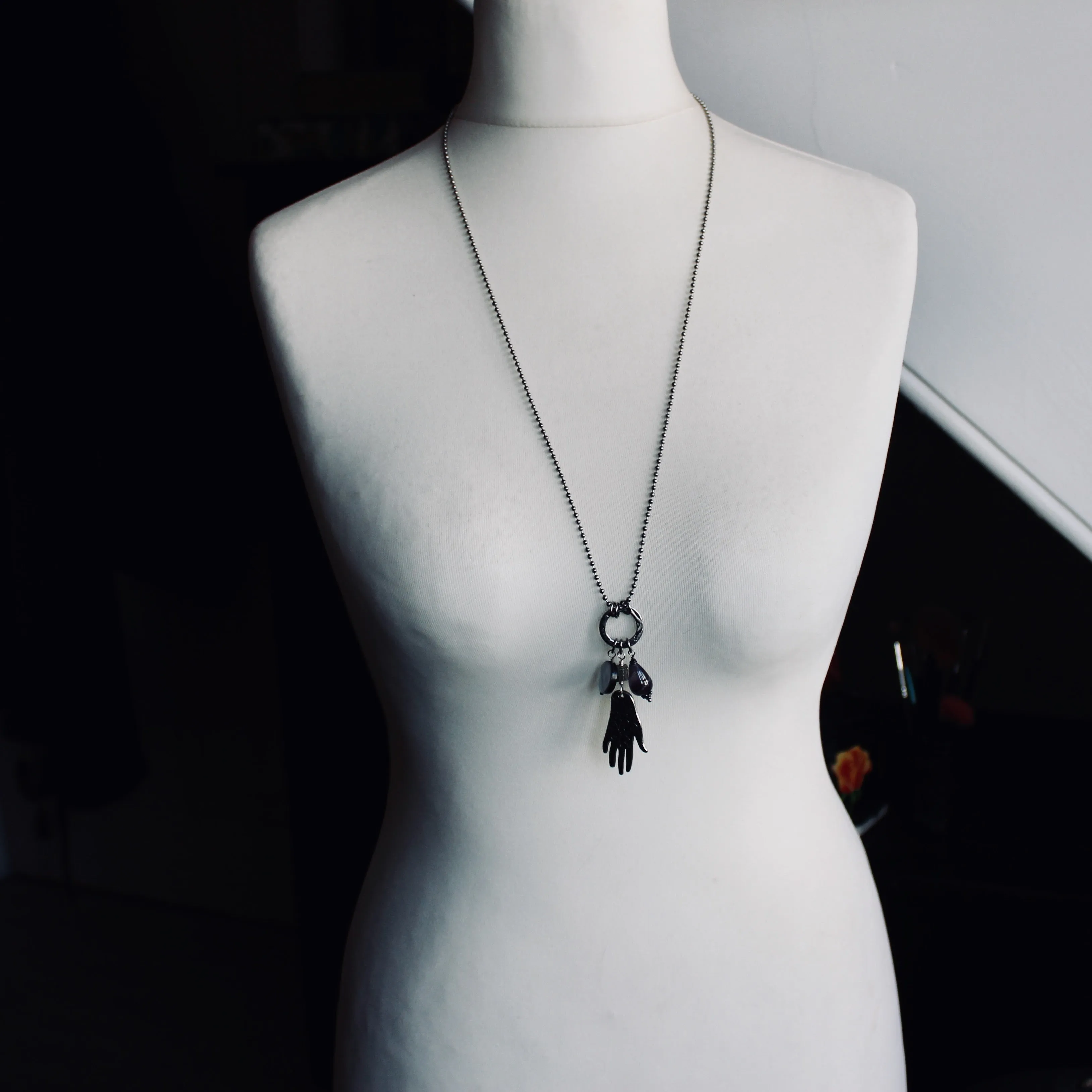 Palmist's Cantrip Long Statement Charm Necklace.