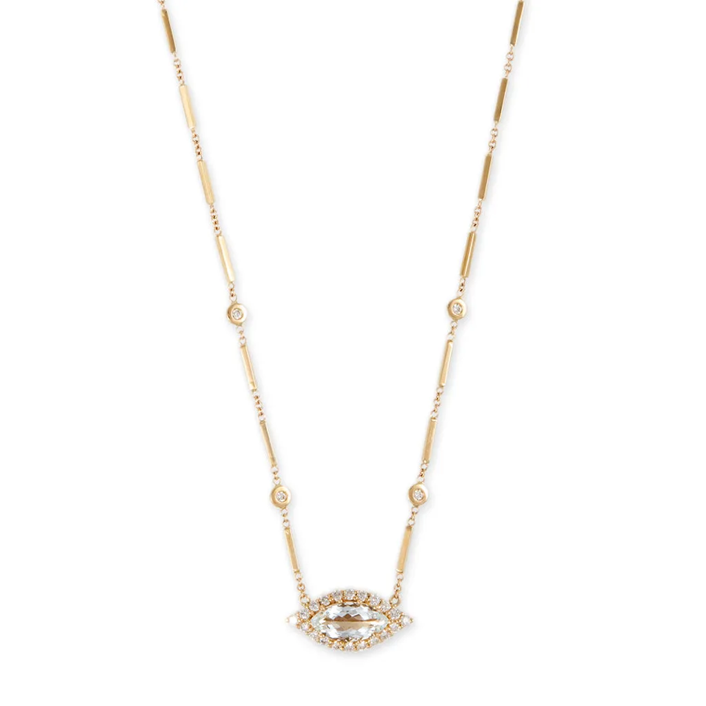 PAVE AQUAMARINE CENTER EYE DIAMOND SMOOTH BAR NECKLACE