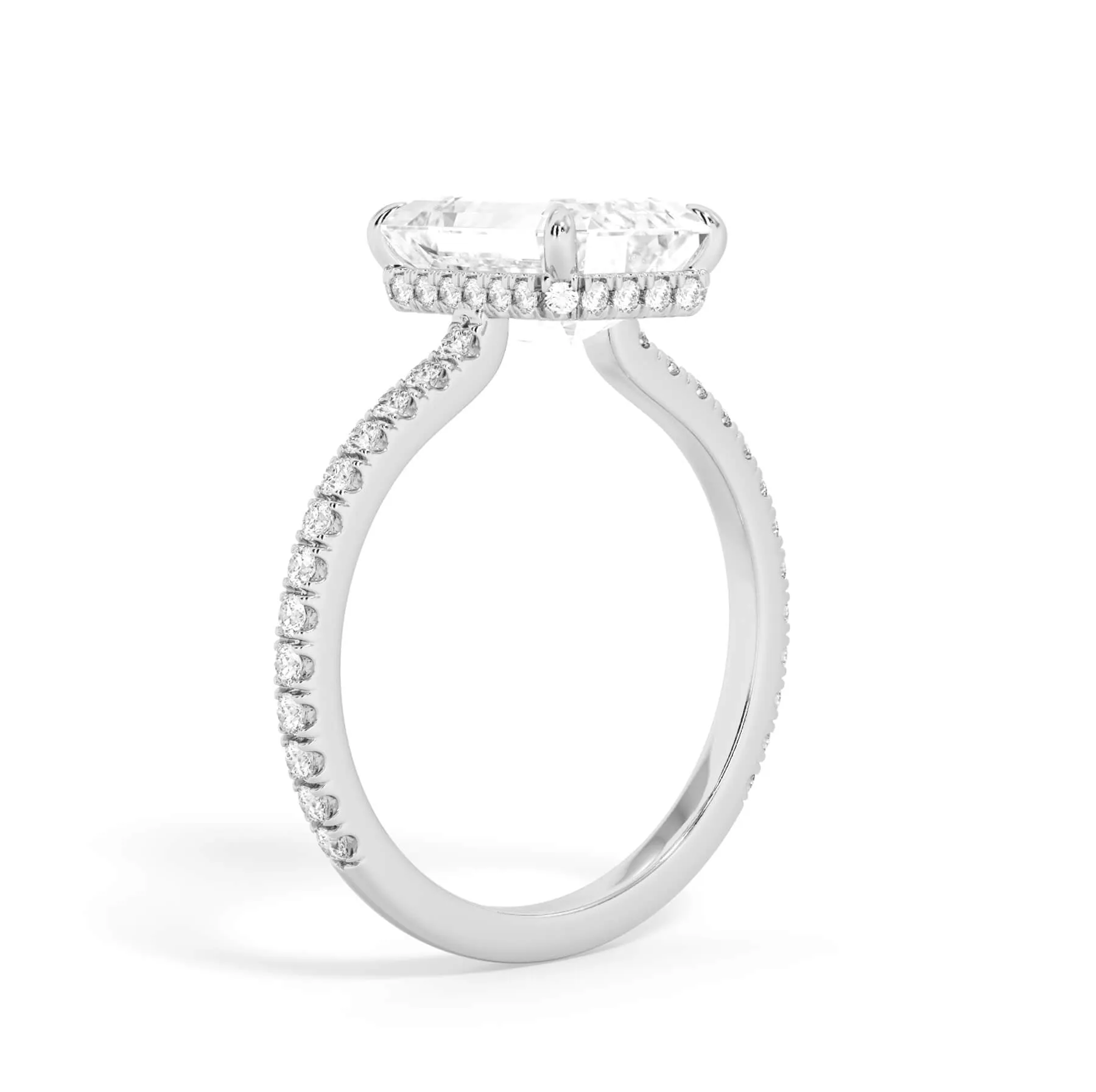 Pave Hidden Basket Diamond Accented Delicate Engagement Ring