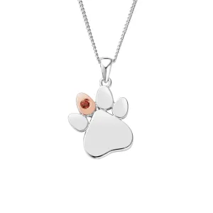 Paw Prints on My Heart Silver Birthstone Pendant – January