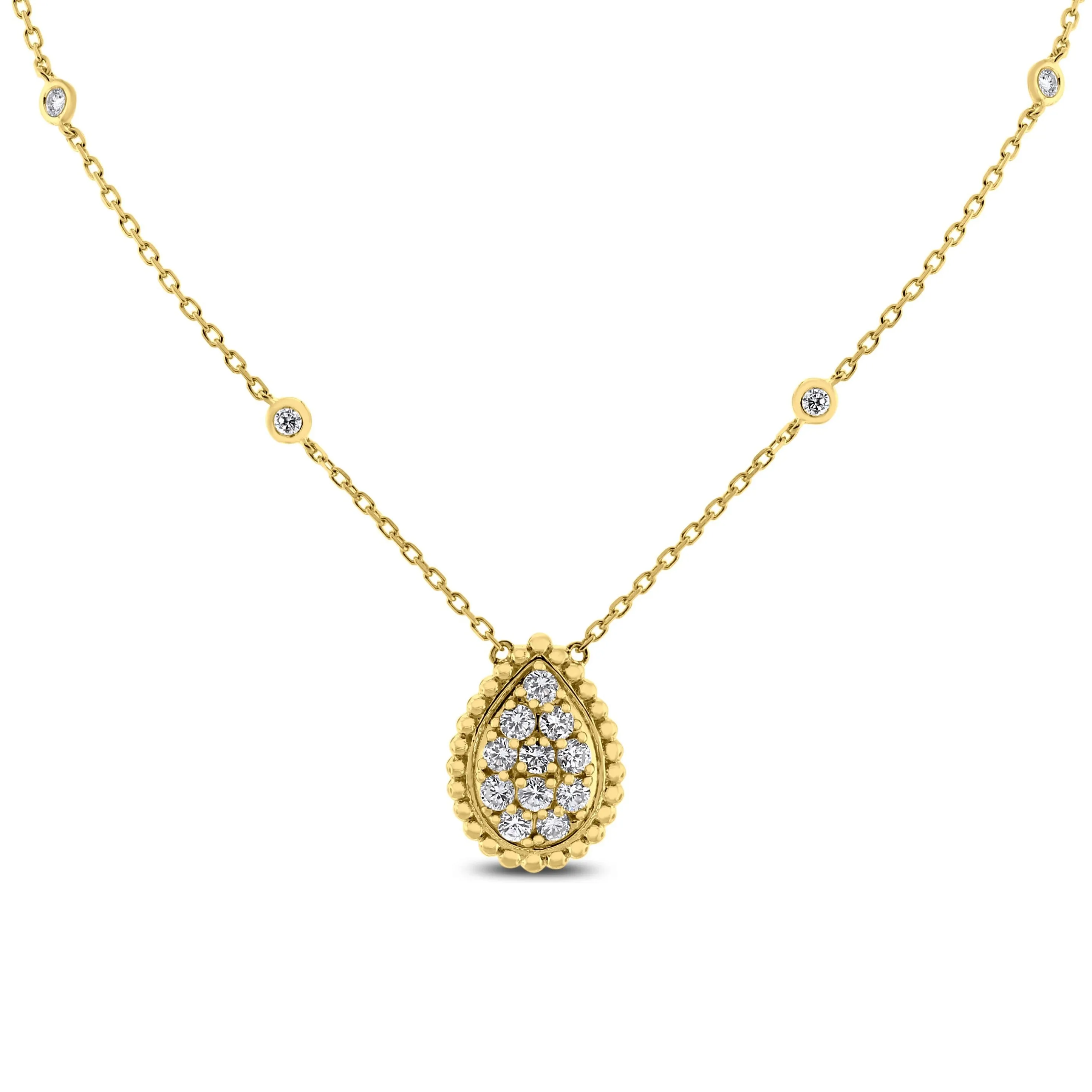 Pear Drop Pendant Necklace (0.85 ct Diamonds) in Yellow Gold