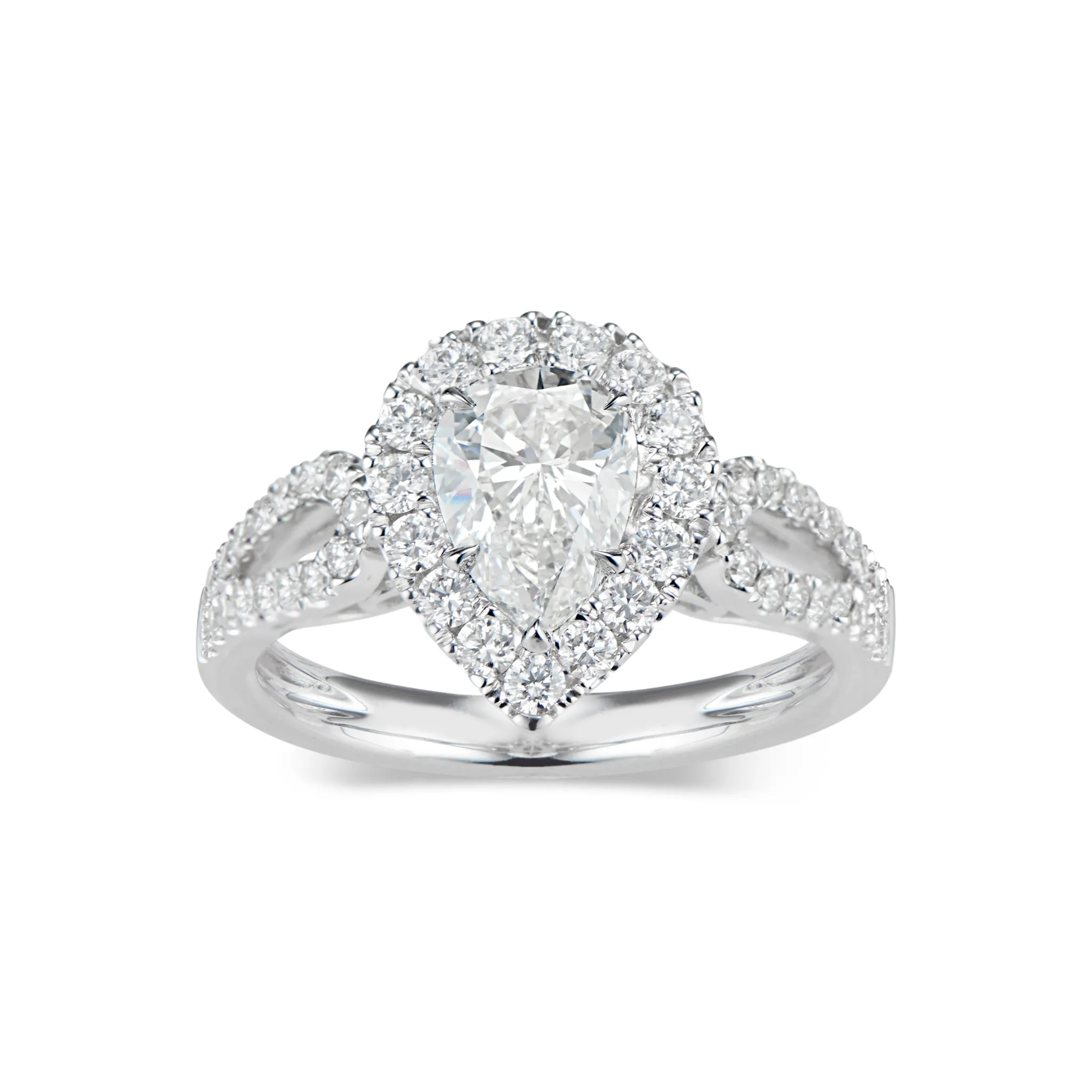 Pear Halo Diamond Engagement Ring with Open Loop Shank