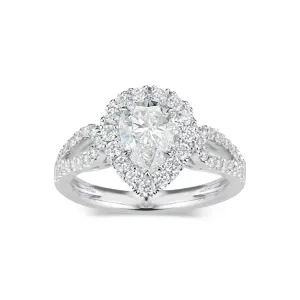 Pear Halo Diamond Engagement Ring with Open Loop Shank