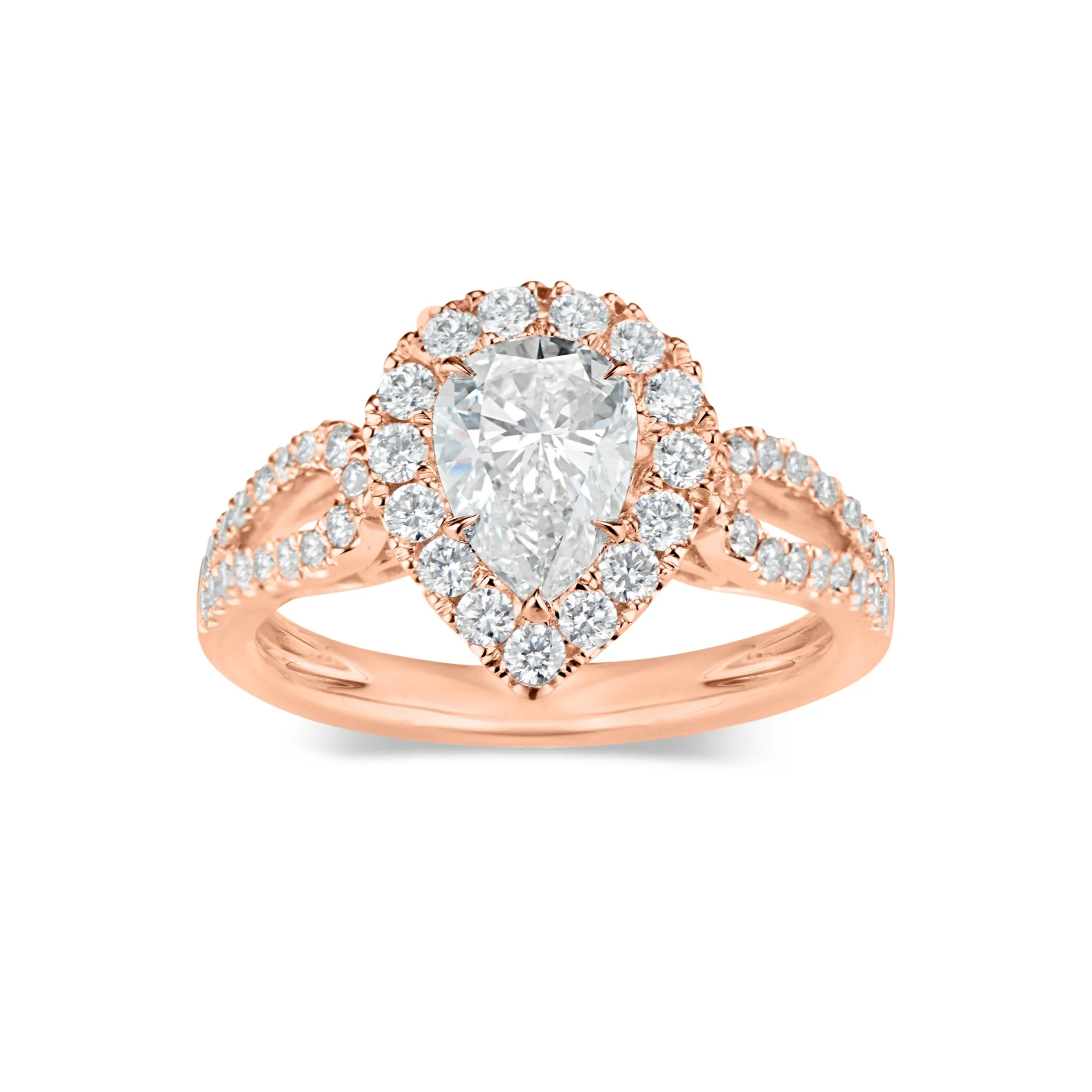 Pear Halo Diamond Engagement Ring with Open Loop Shank