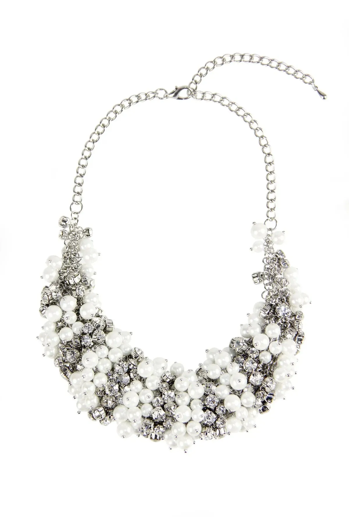 Pearl and Crystal Statement Glass Stone Necklace