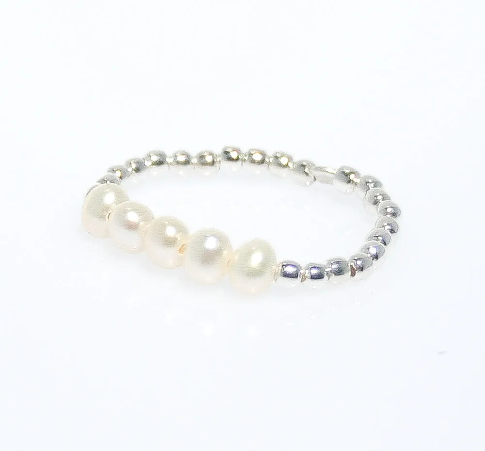 Pearl Sterling Silver Stretch Ring