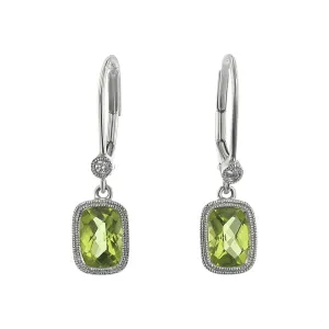 Peridot 14k White Gold Leverback Earrings with Diamonds