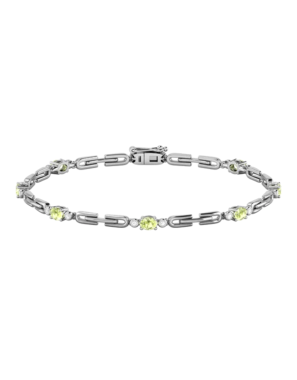 Peridot Bracelet - 10ct White Gold Peridot & Diamond Bracelet - 787945