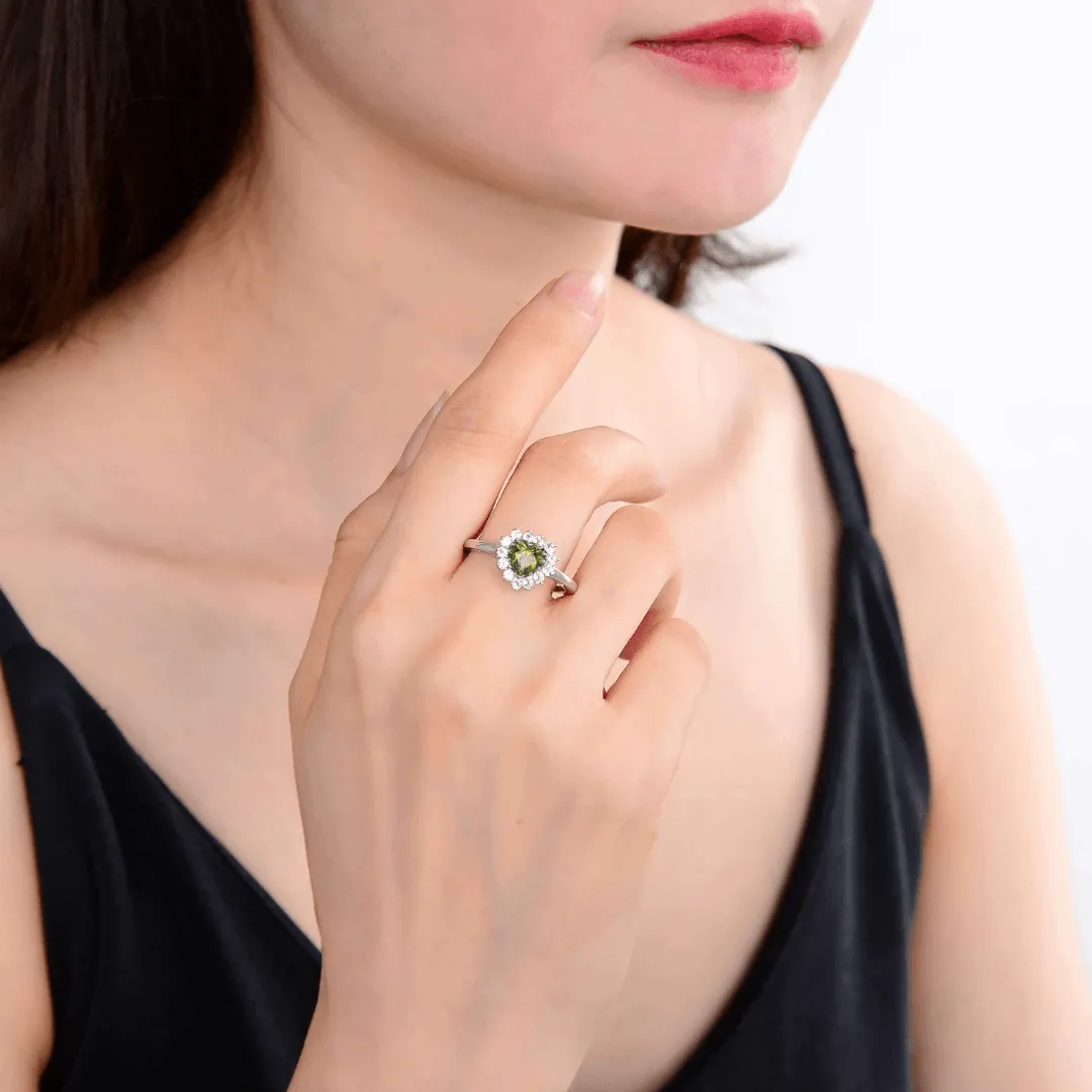 Peridot Halo Heart Ring