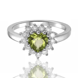 Peridot Halo Heart Ring