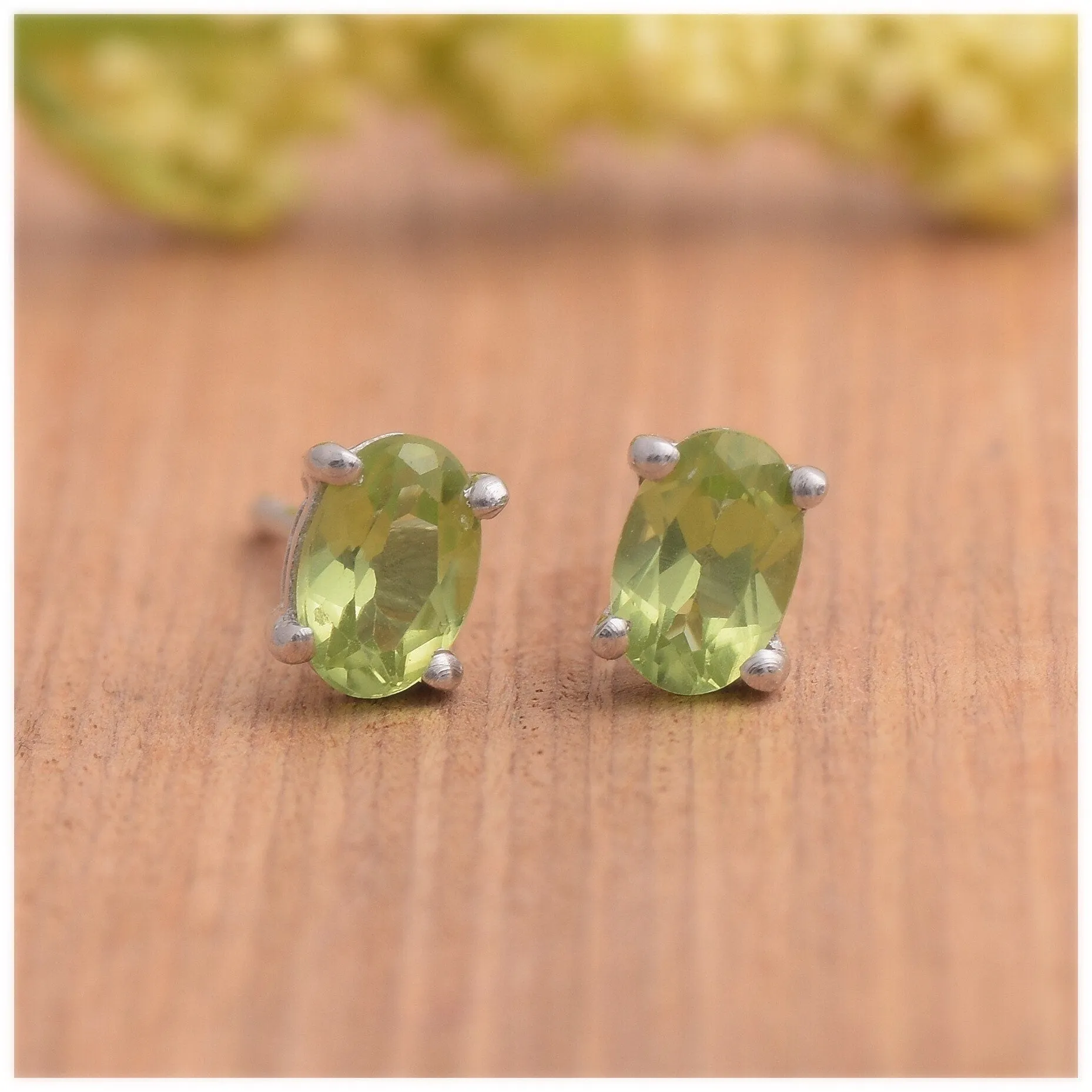 Peridot Silver Oval Stud Earrings