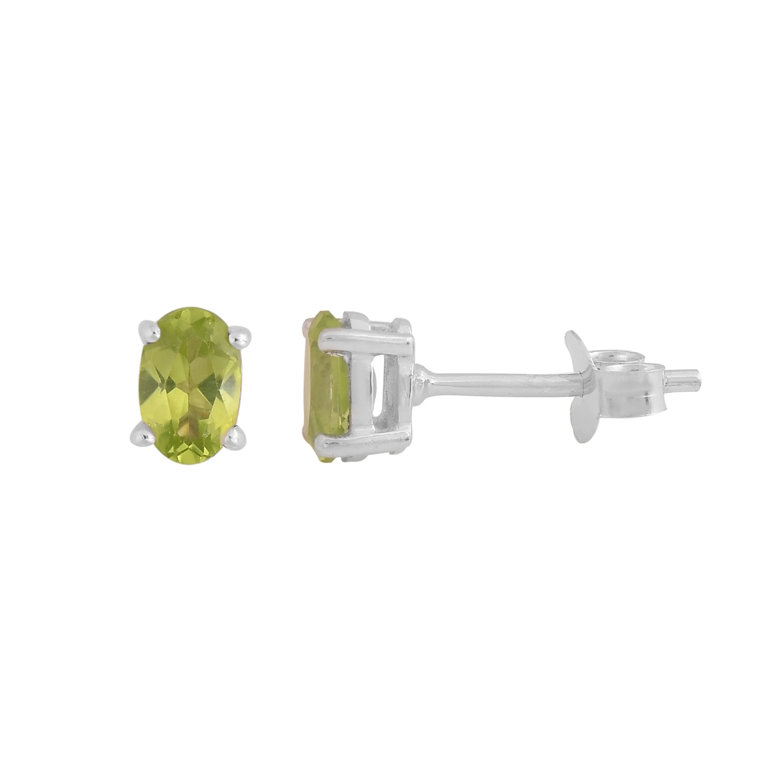 Peridot Silver Oval Stud Earrings