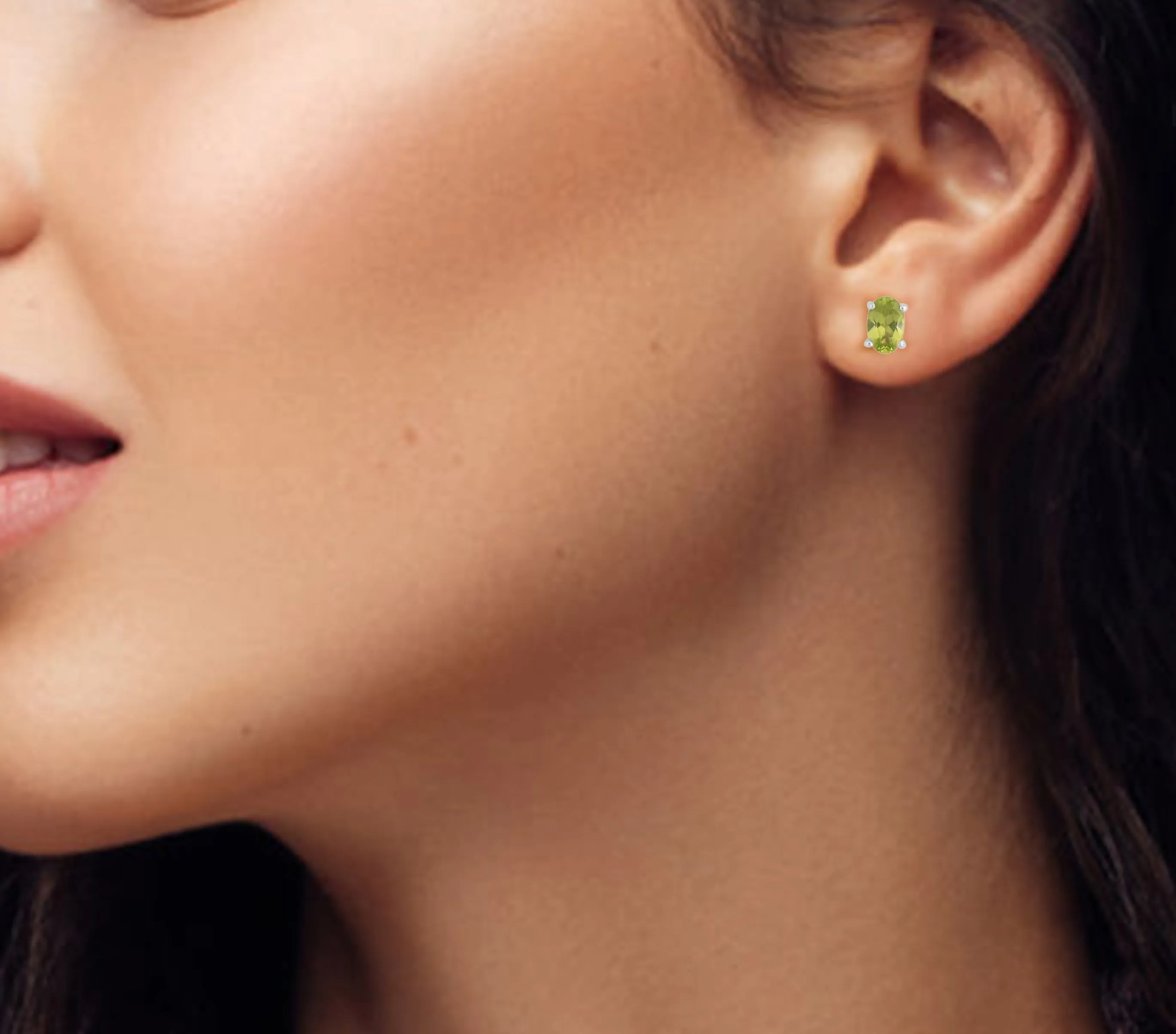 Peridot Silver Oval Stud Earrings