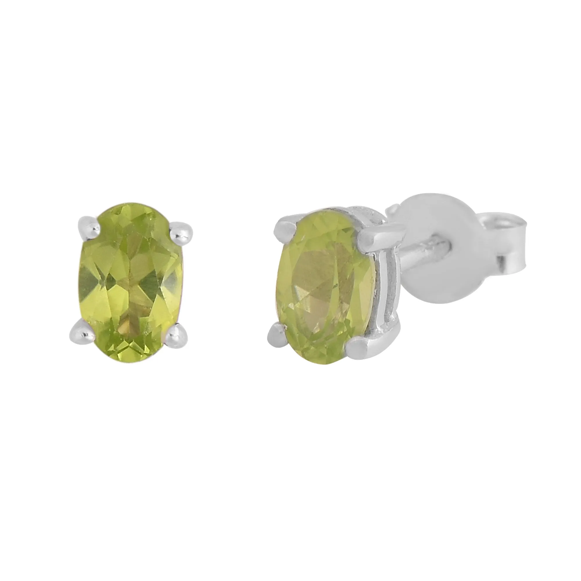 Peridot Silver Oval Stud Earrings