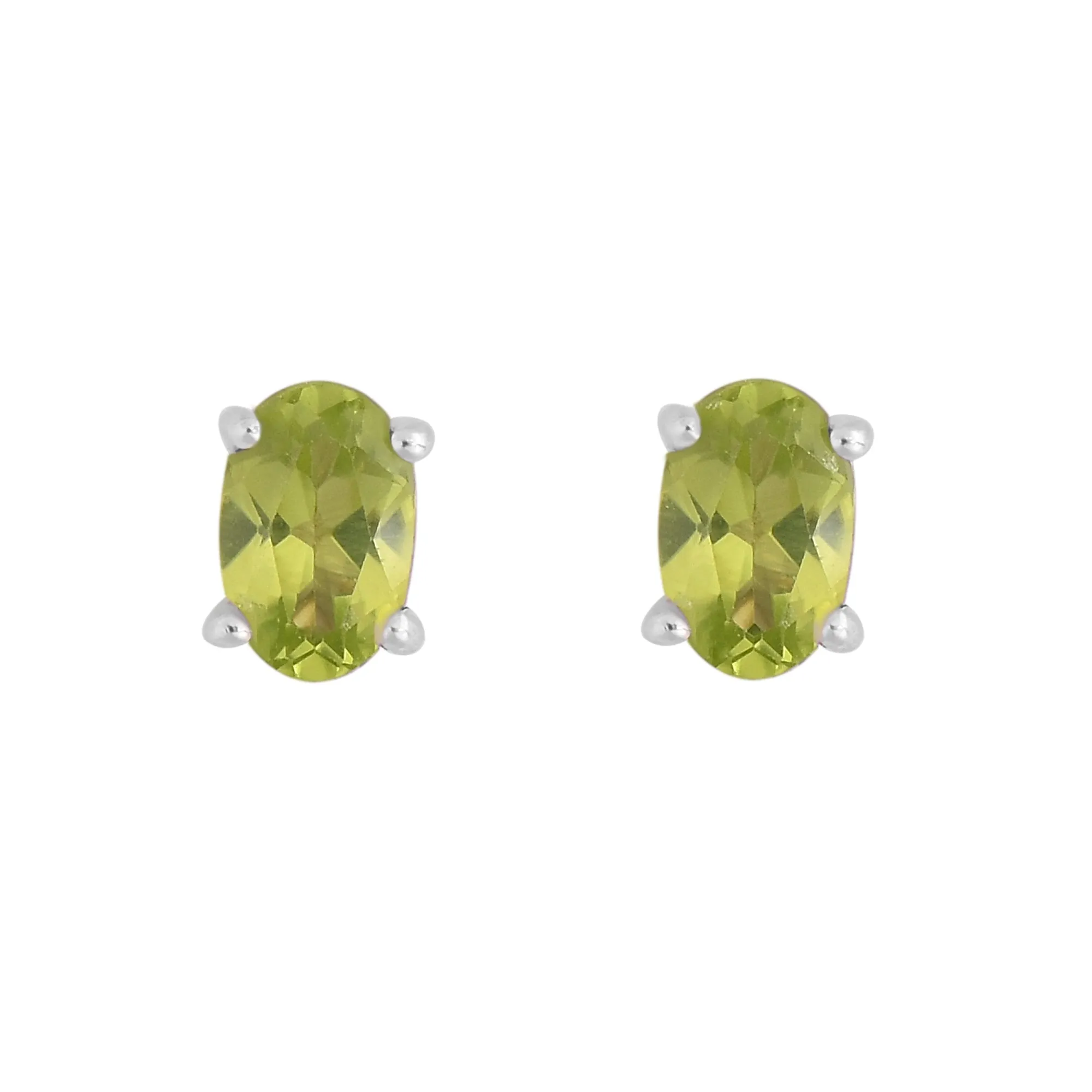 Peridot Silver Oval Stud Earrings