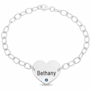 Personalised Silver Birthstone Heart Bracelet