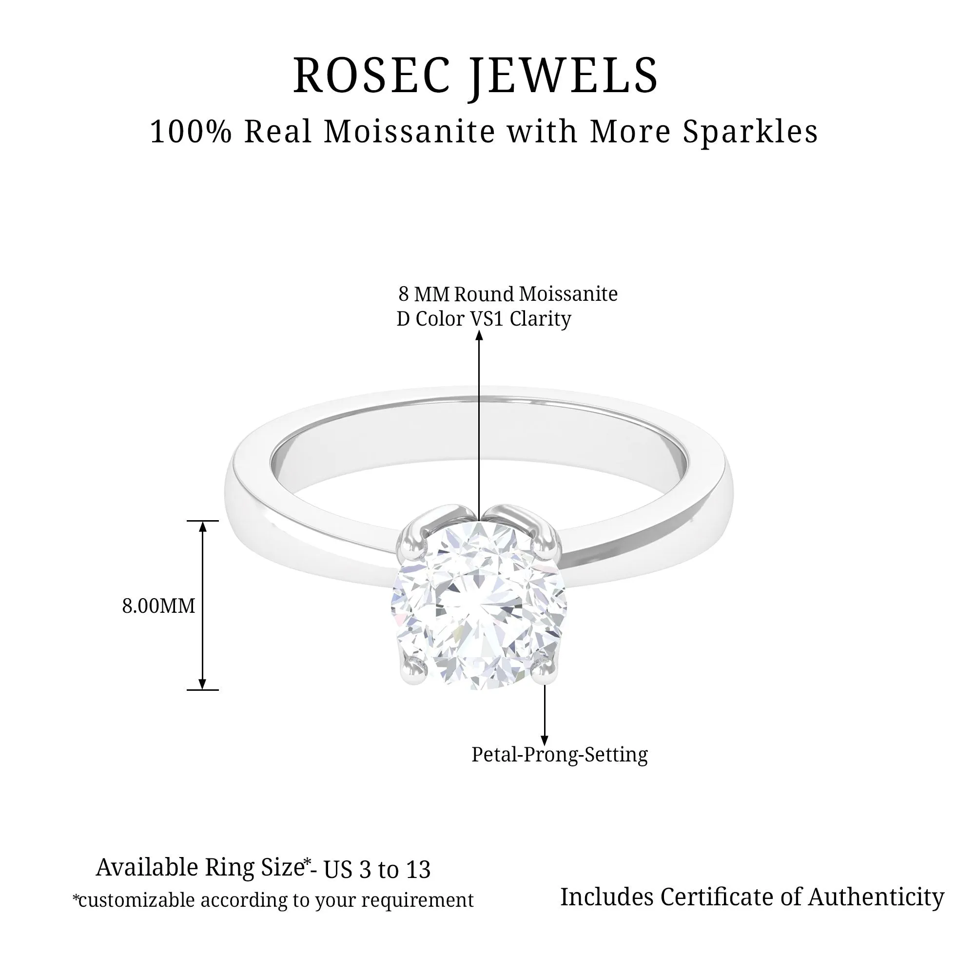 Petal Prong Set Round Moissanite Solitaire Engagement Ring