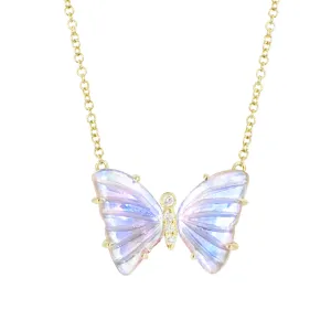 Pink Amethyst Pearl Diamond Butterfly Necklace