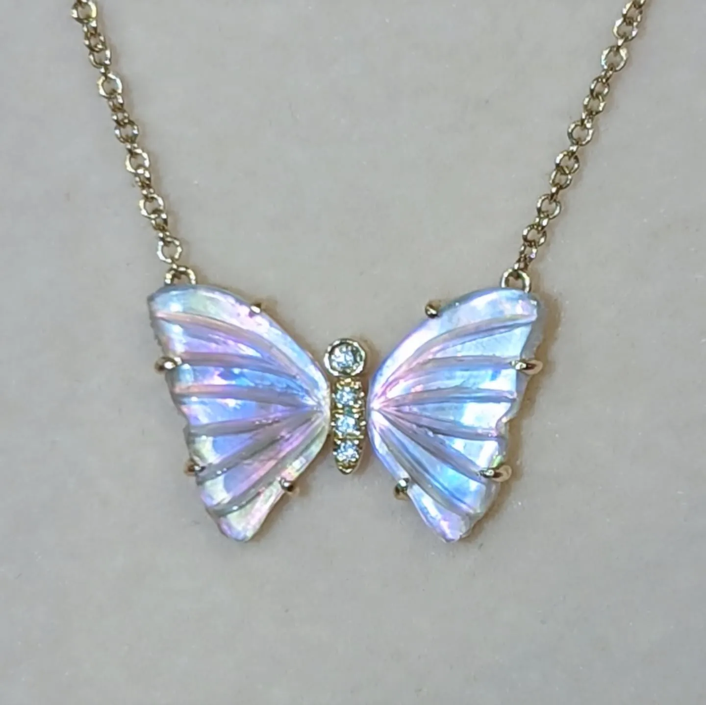 Pink Amethyst Pearl Diamond Butterfly Necklace