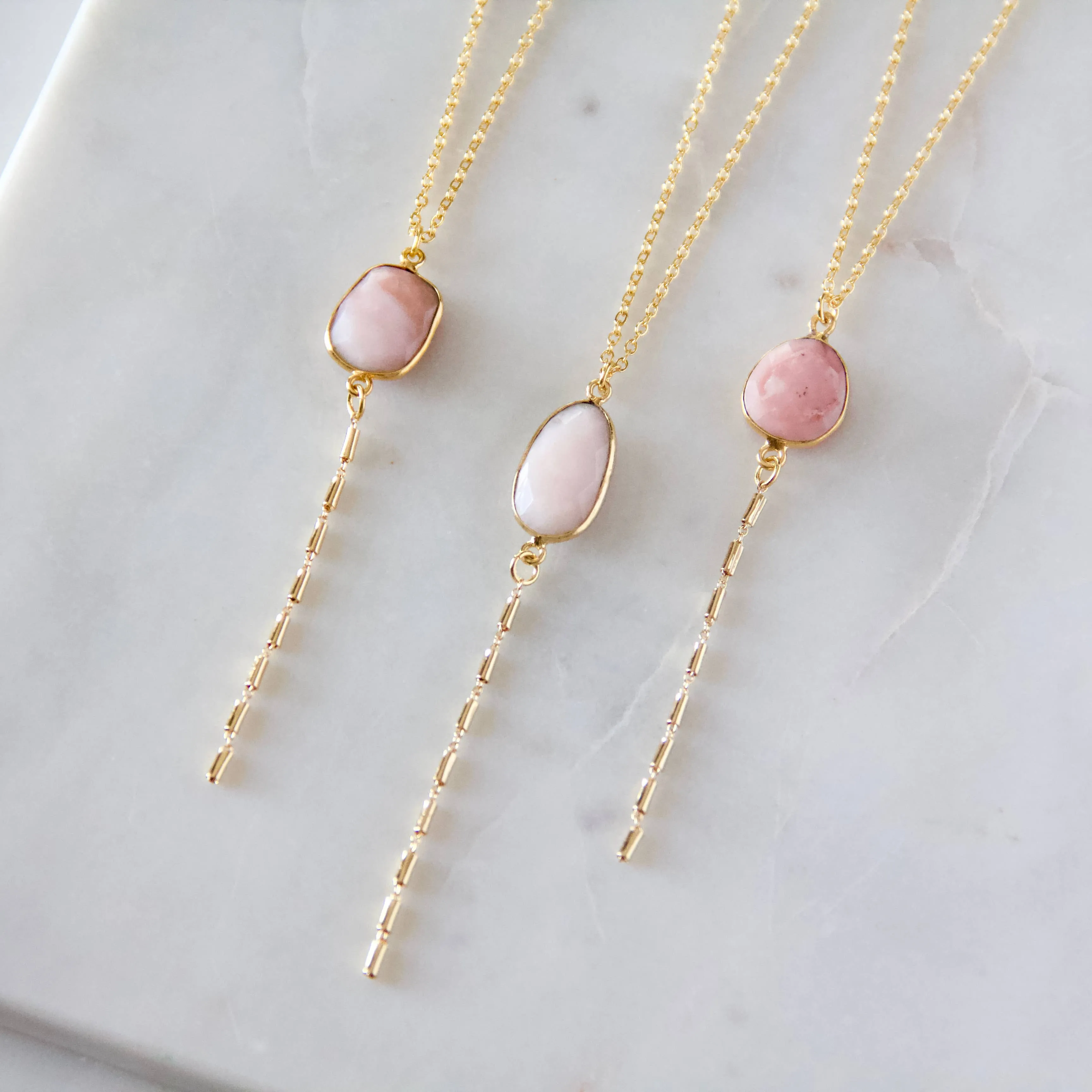 Pink Opal Lariat Necklace