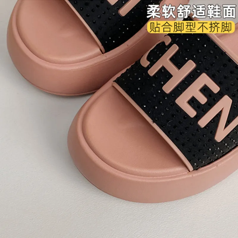 Platform Slippers Outdoor Women's  New round Toe Korean Style Internet Hot Slippers One-Strap Women's Slippers Cross-Border Wholesale