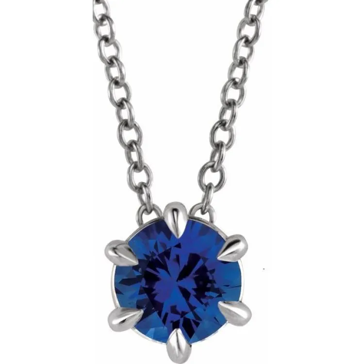 Platinum 4 mm Natural Blue Sapphire Solitaire 16-18" Necklace