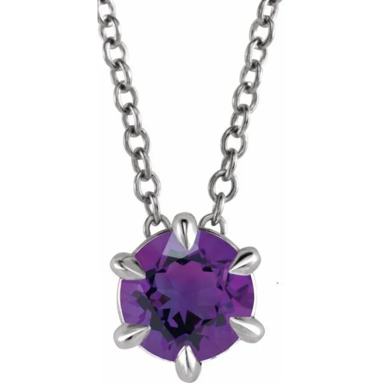 Platinum 6 mm Natural Amethyst Solitaire 16-18" Necklace