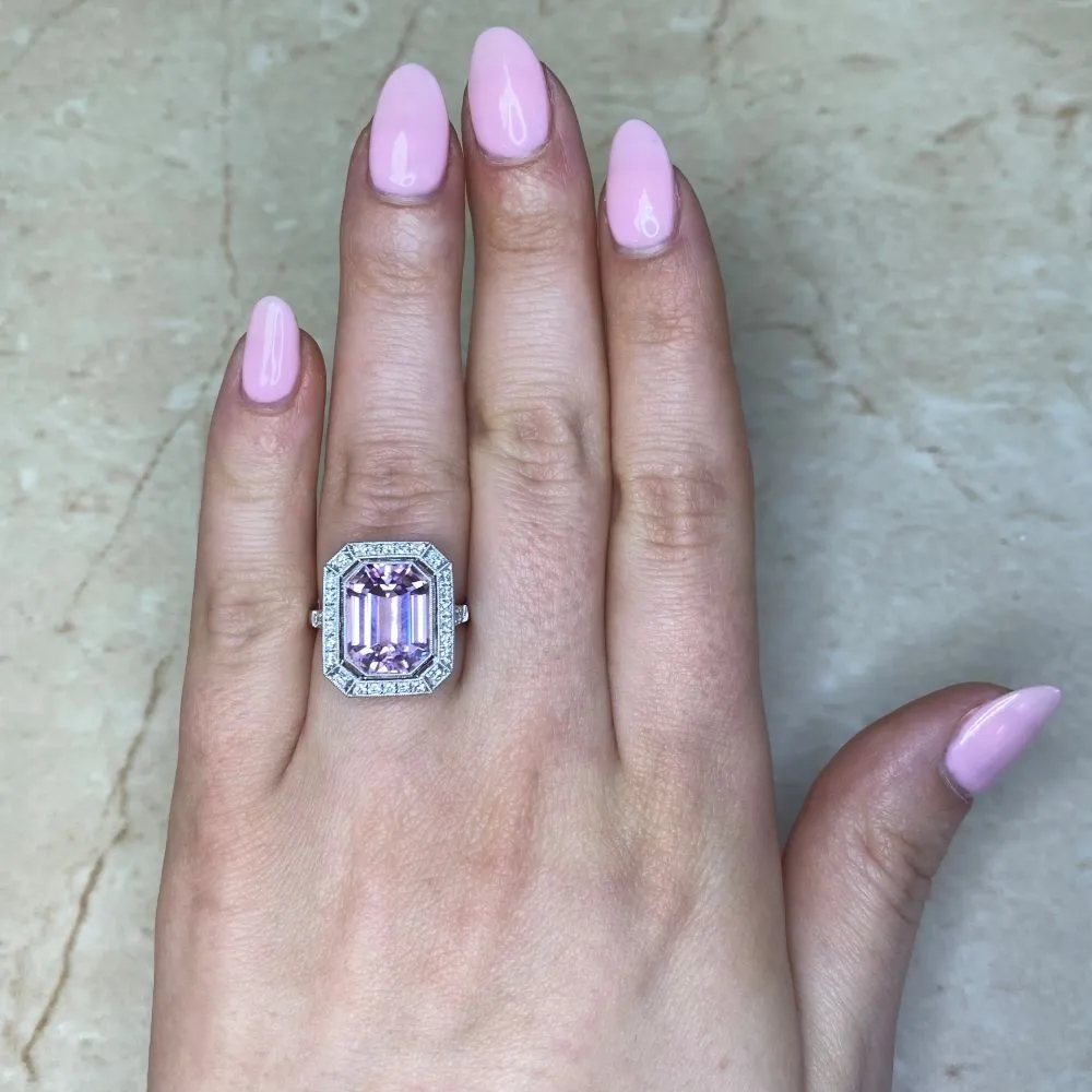 Platinum Kunzite and Diamond Ring