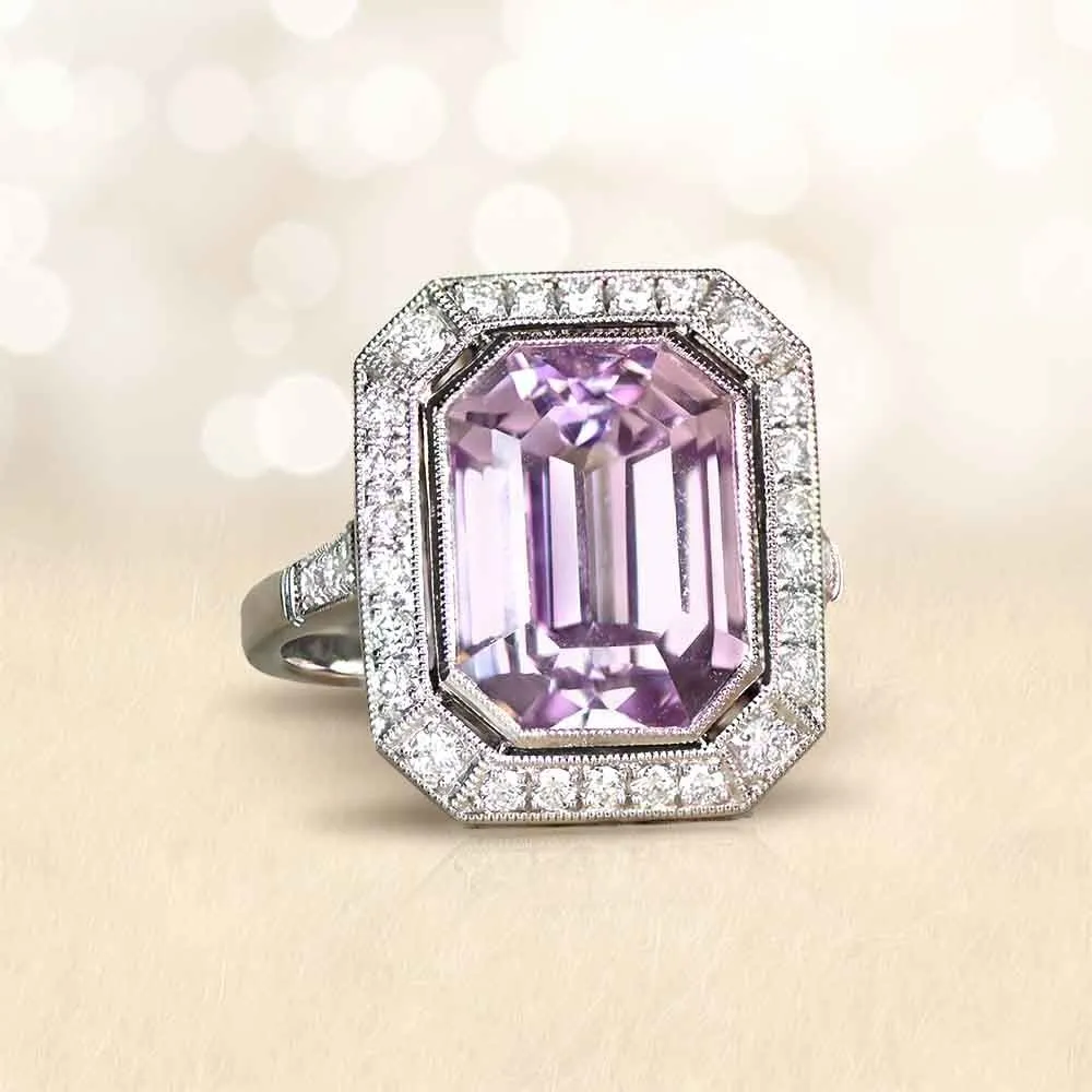 Platinum Kunzite and Diamond Ring