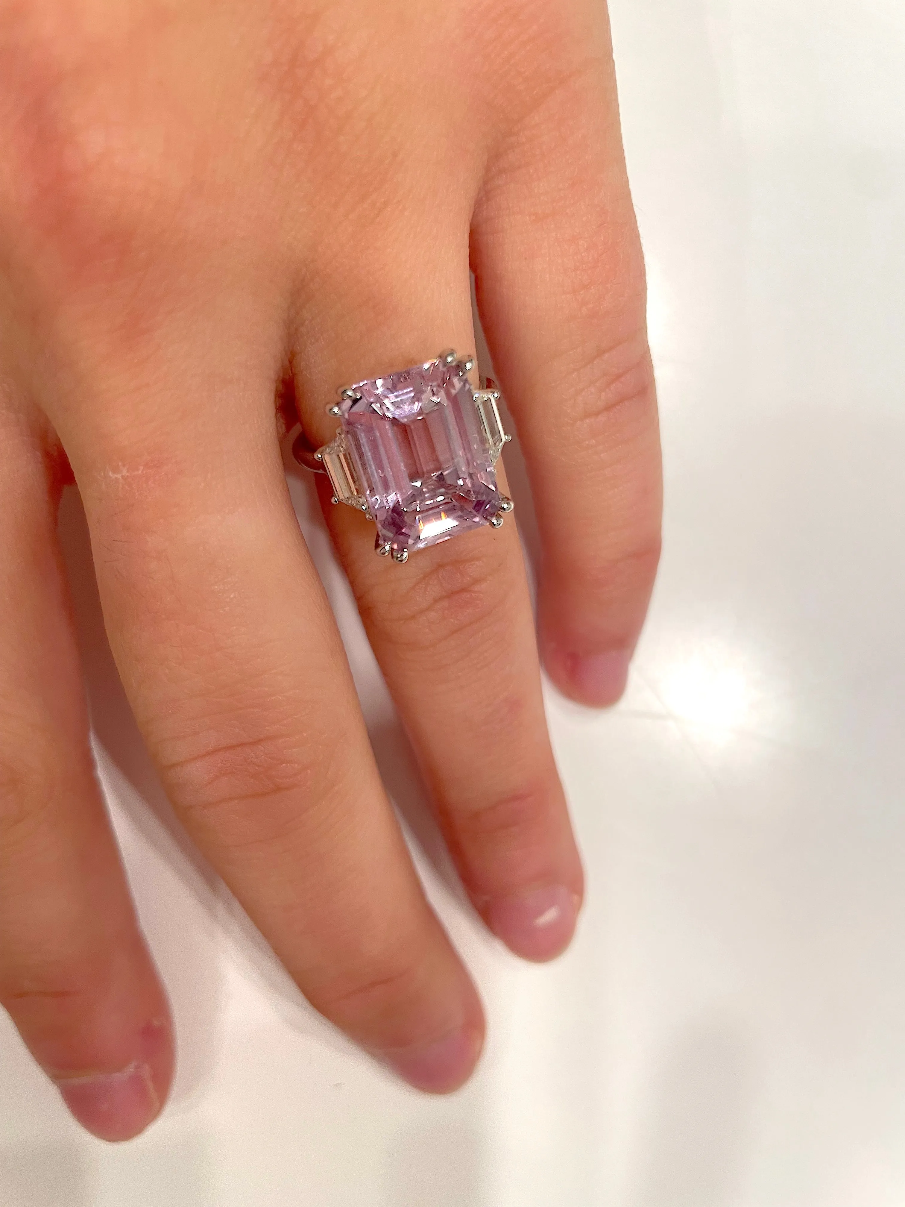 Platinum Kunzite and Diamond Ring