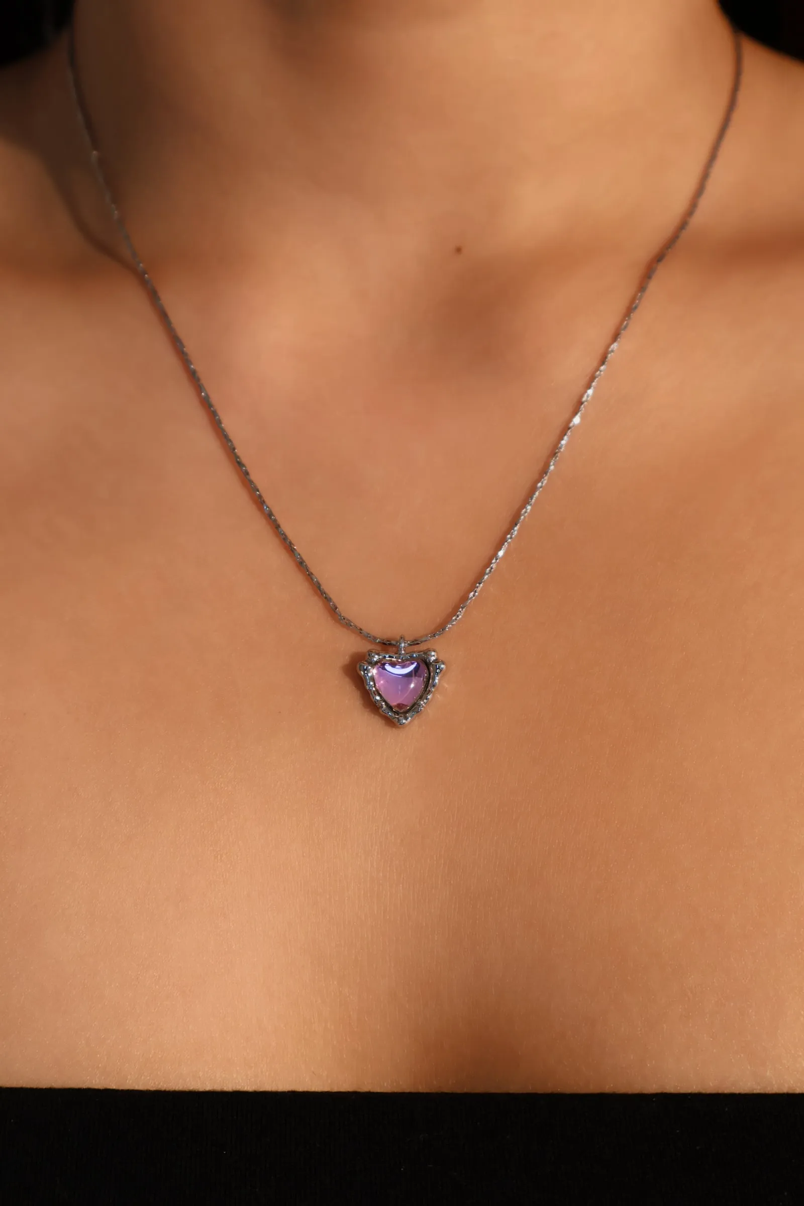 Platinum Plated Purple Opal Heart Necklace