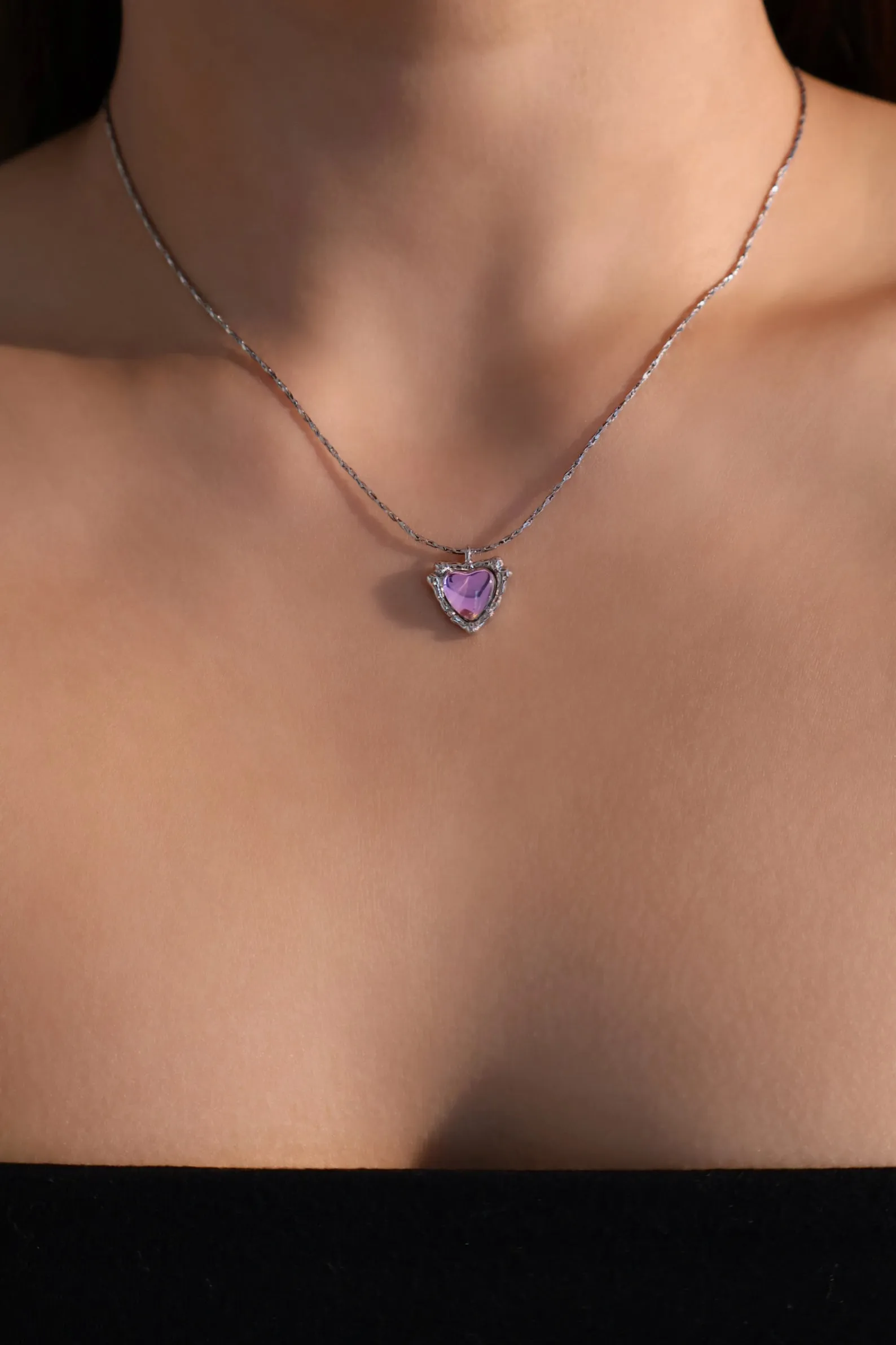 Platinum Plated Purple Opal Heart Necklace