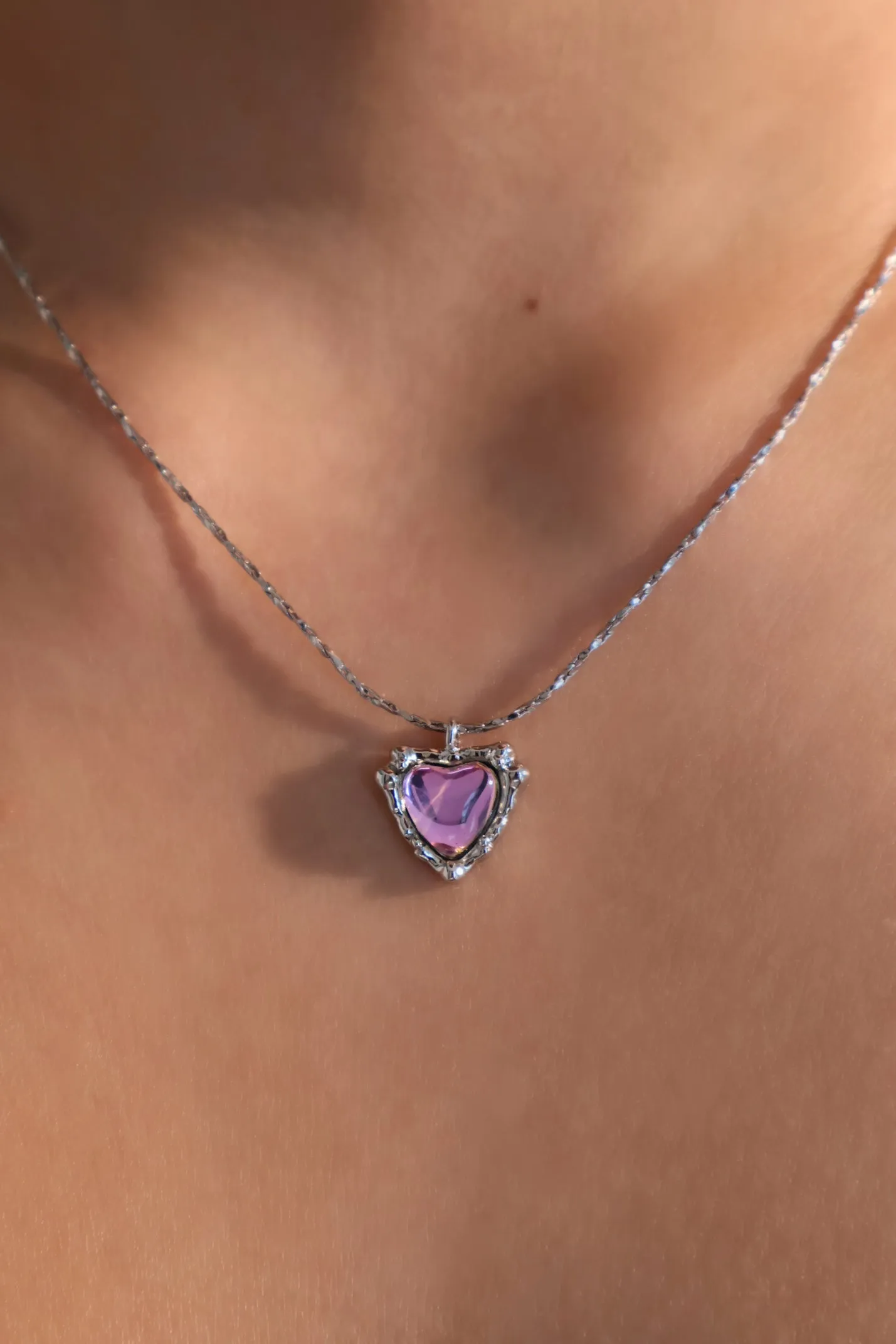 Platinum Plated Purple Opal Heart Necklace