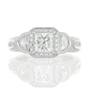 Platinum Vintage Style 3 Stone Diamond Engagement Ring