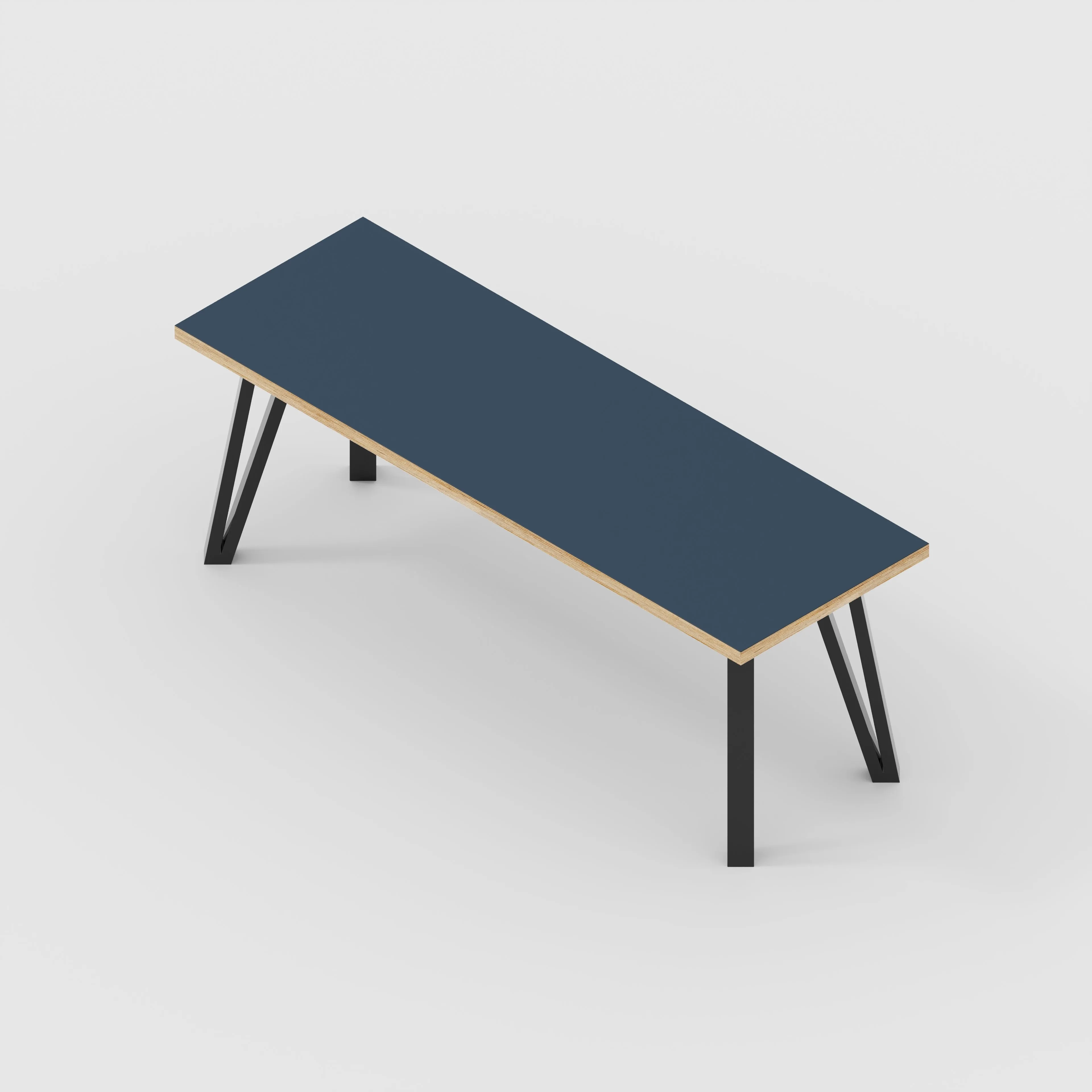 Plywood Bench Seat with Black Box Hairpin Legs - Formica Night Sea Blue - 1200(w) x 400(d) x 450(h)