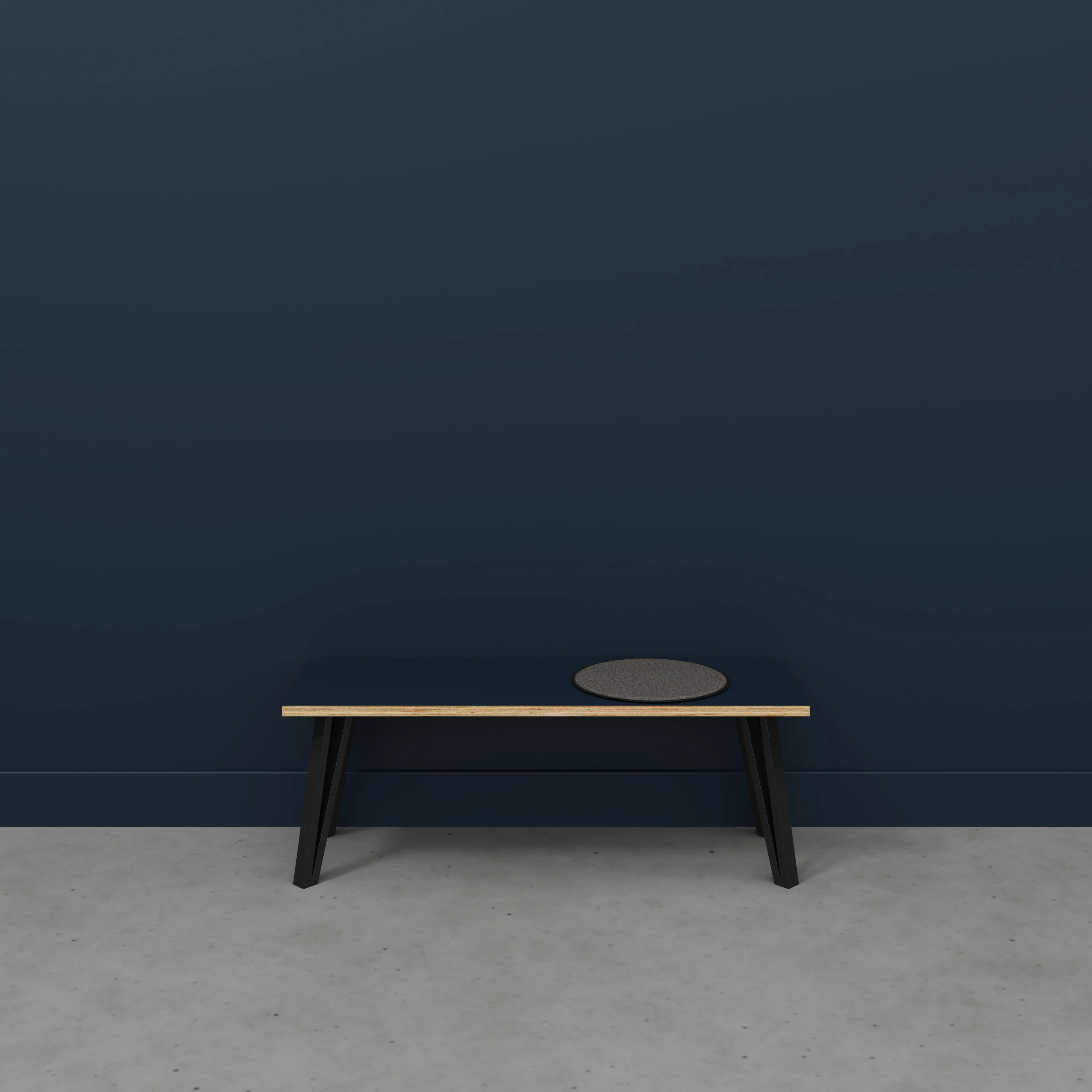 Plywood Bench Seat with Black Box Hairpin Legs - Formica Night Sea Blue - 1200(w) x 400(d) x 450(h)