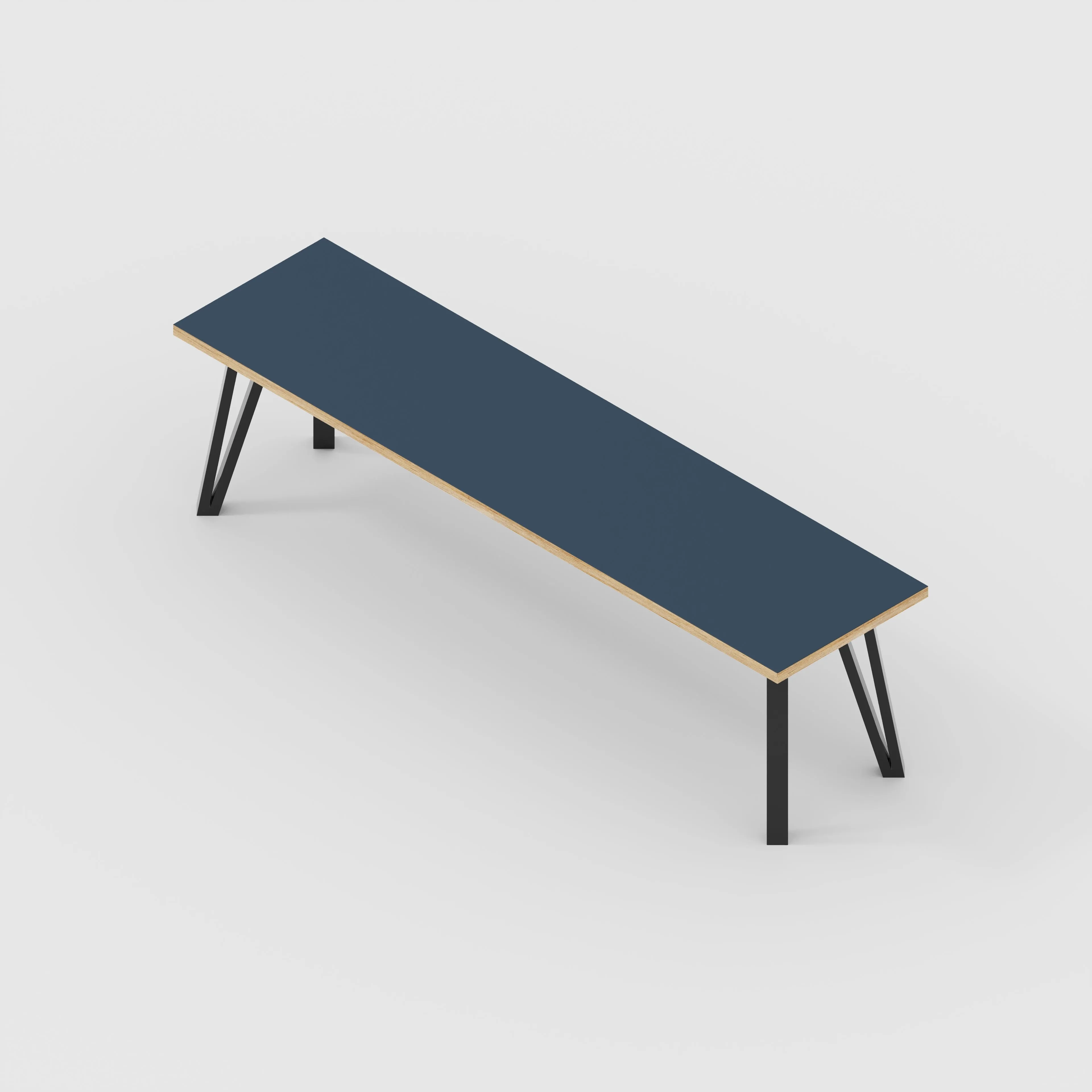 Plywood Bench Seat with Black Box Hairpin Legs - Formica Night Sea Blue - 1600(w) x 400(d) x 450(h)