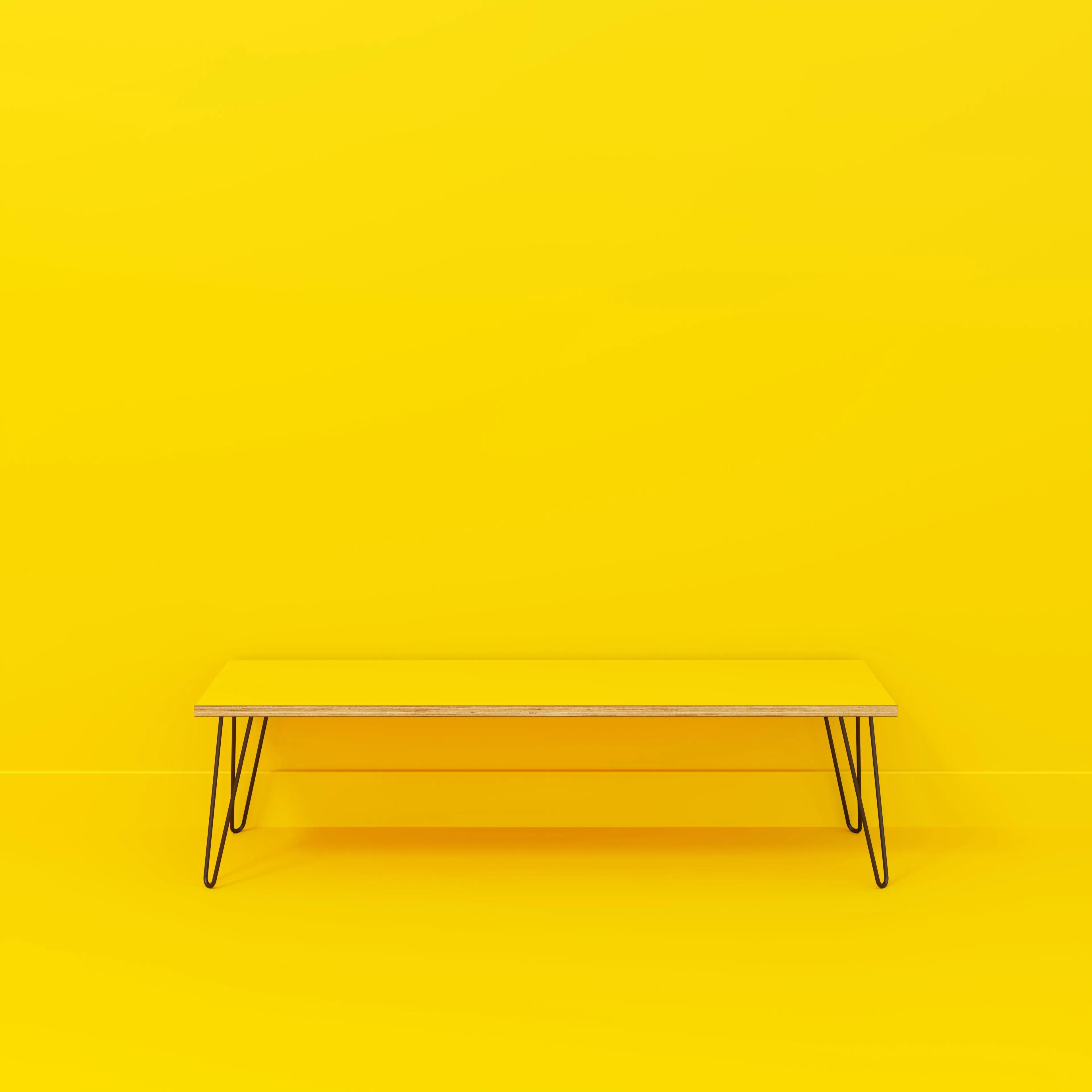 Plywood Bench Seat with Black Hairpin Legs - Formica Chrome Yellow - 1600(w) x 400(d)