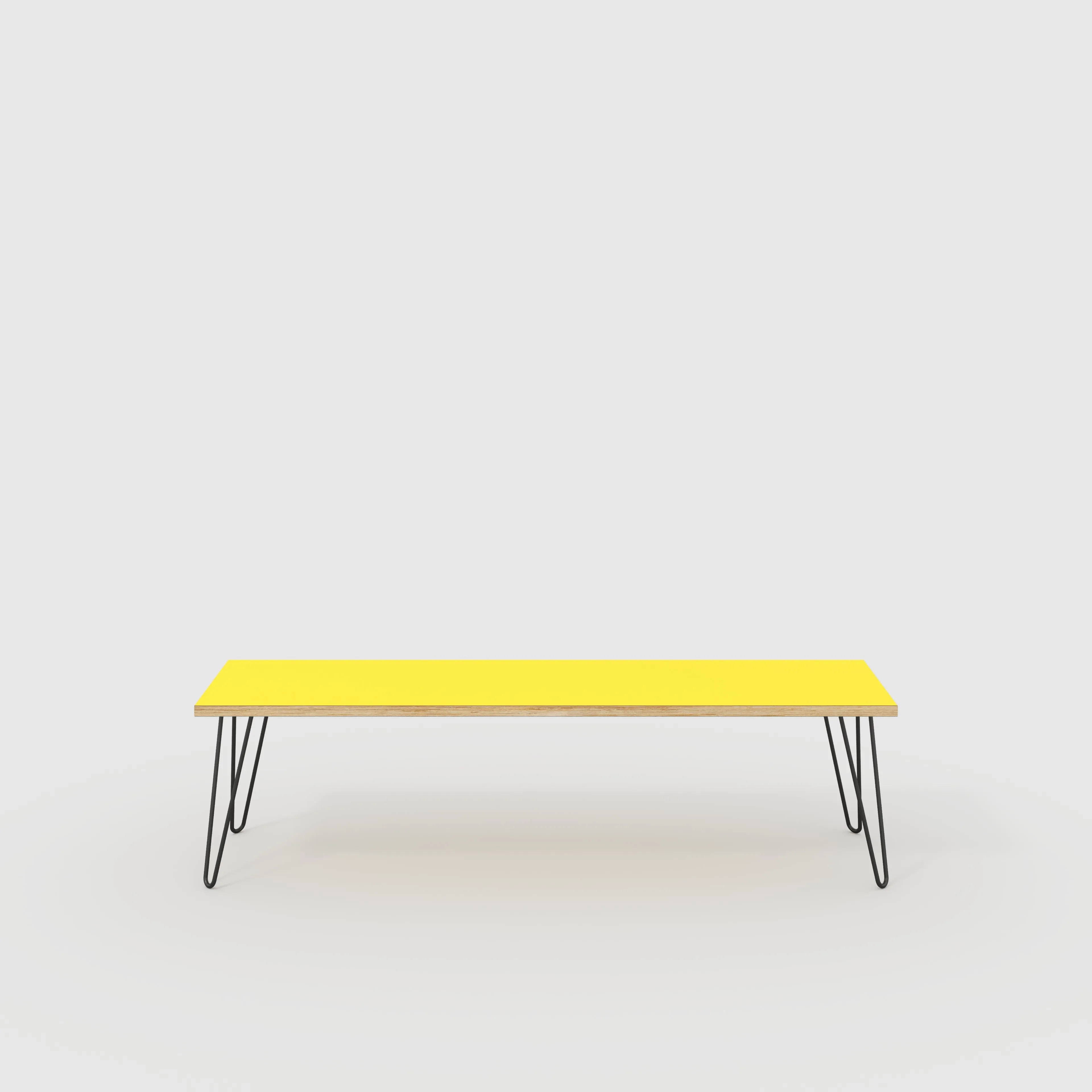 Plywood Bench Seat with Black Hairpin Legs - Formica Chrome Yellow - 1600(w) x 400(d)