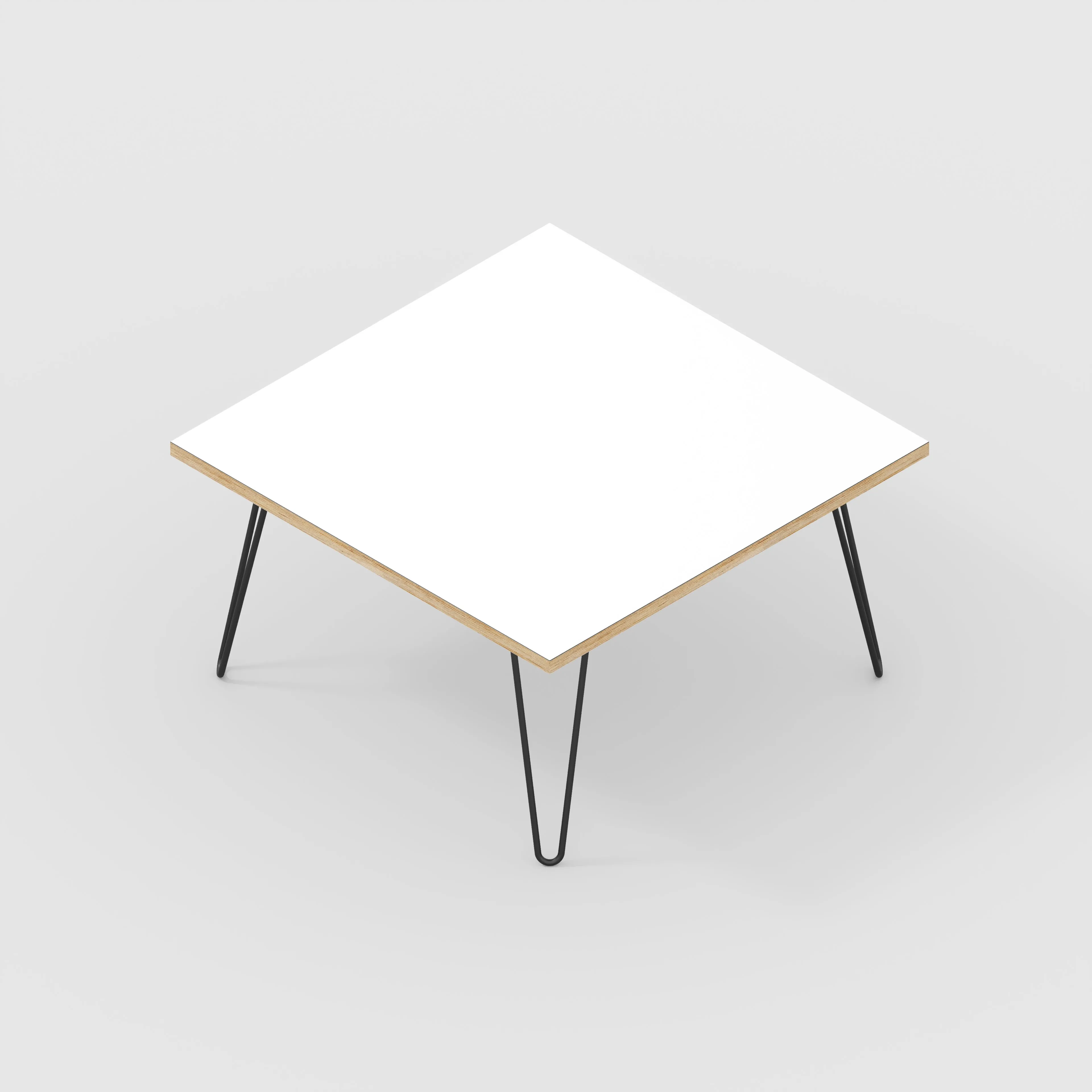 Plywood Coffee Table with Black Hairpin Legs - Formica White - 800(w) x 800(d) x 425(h)