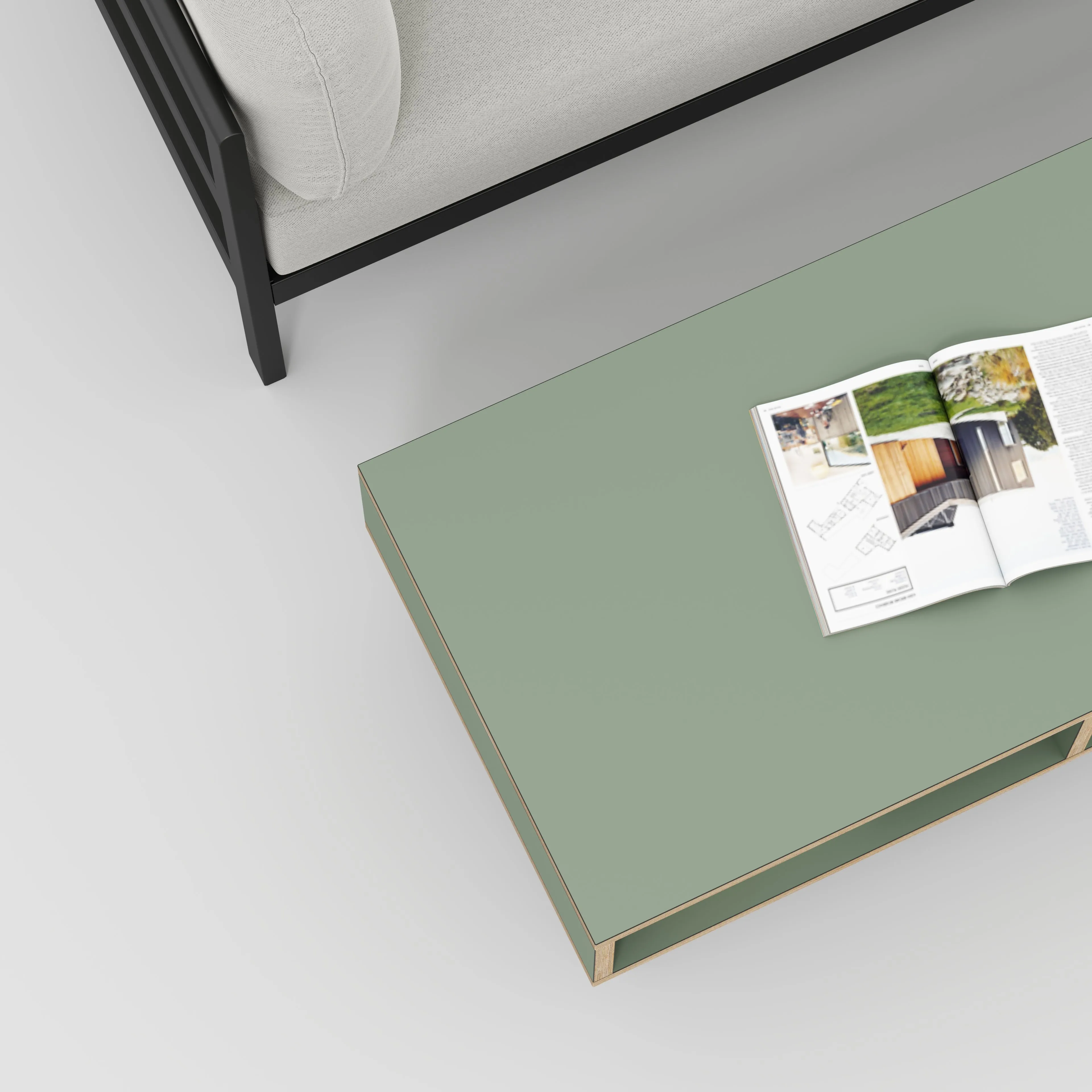 Plywood Coffee Table with Box Storage and Black Hairpin Legs - Formica Green Slate - 1200(w) x 600(d) x 400(h)