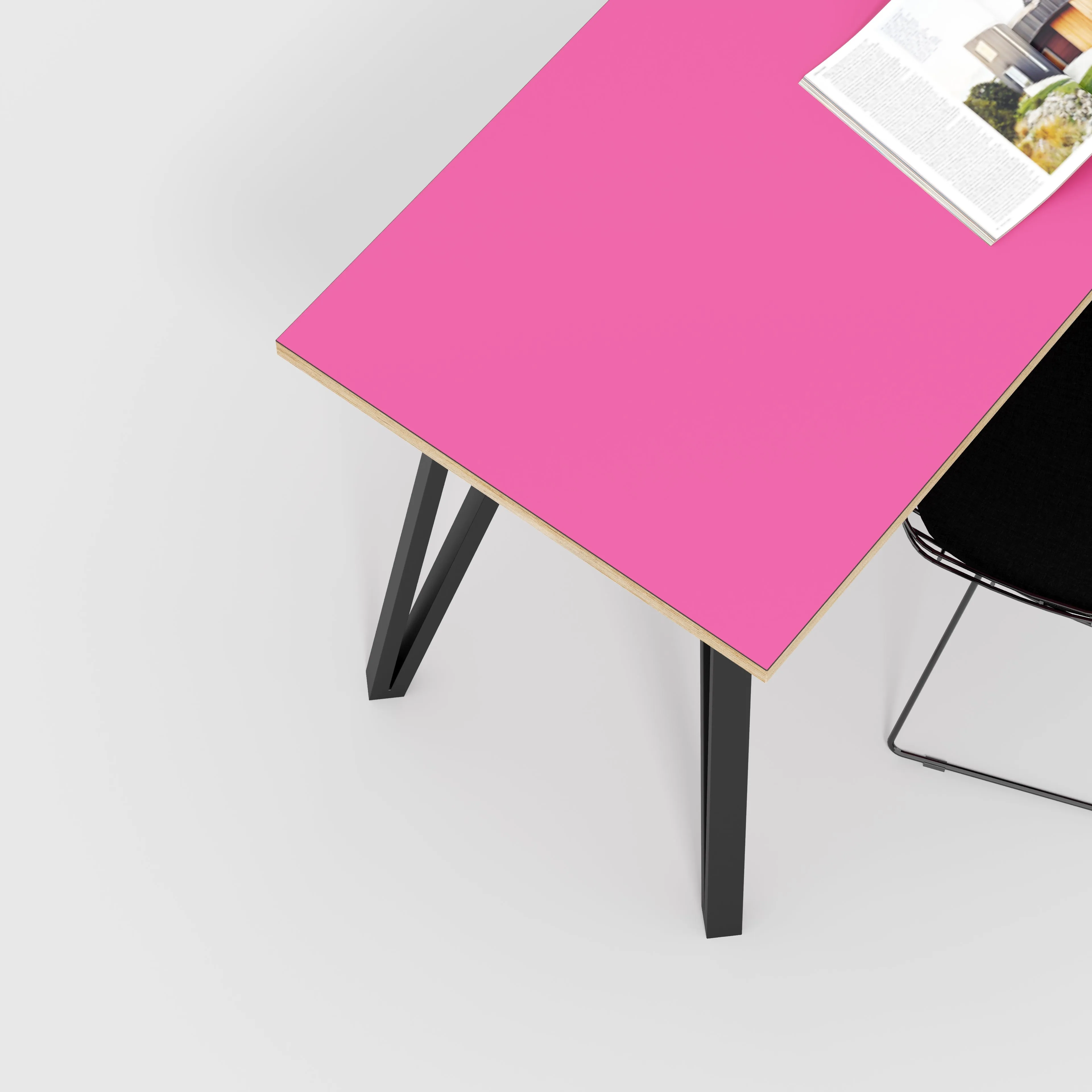 Plywood Desk with Black Box Hairpin Legs - Formica Juicy Pink - 1200(w) x 600(d) x 735(h)