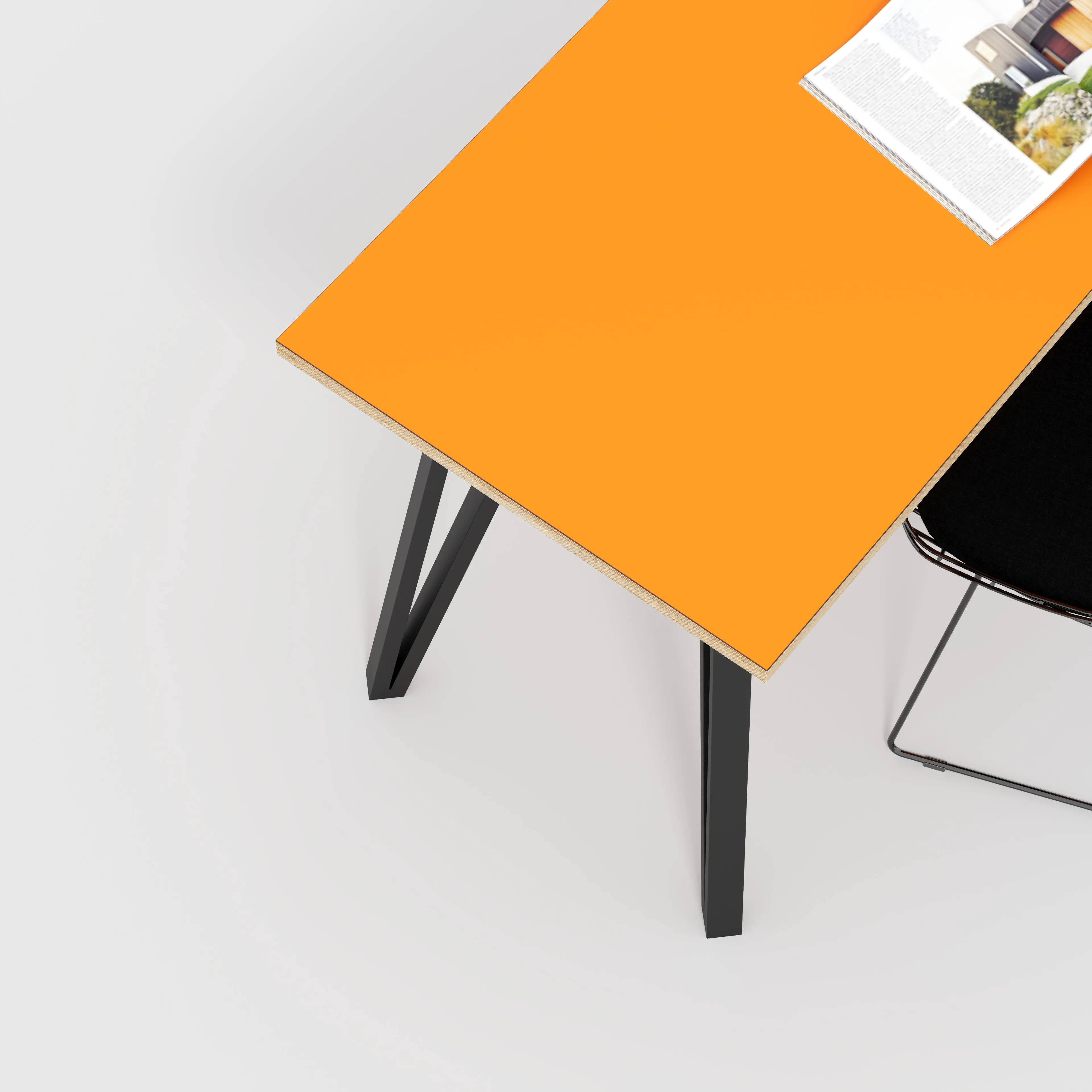 Plywood Desk with Black Box Hairpin Legs - Formica Levante Orange - 1200(w) x 600(d) x 735(h)