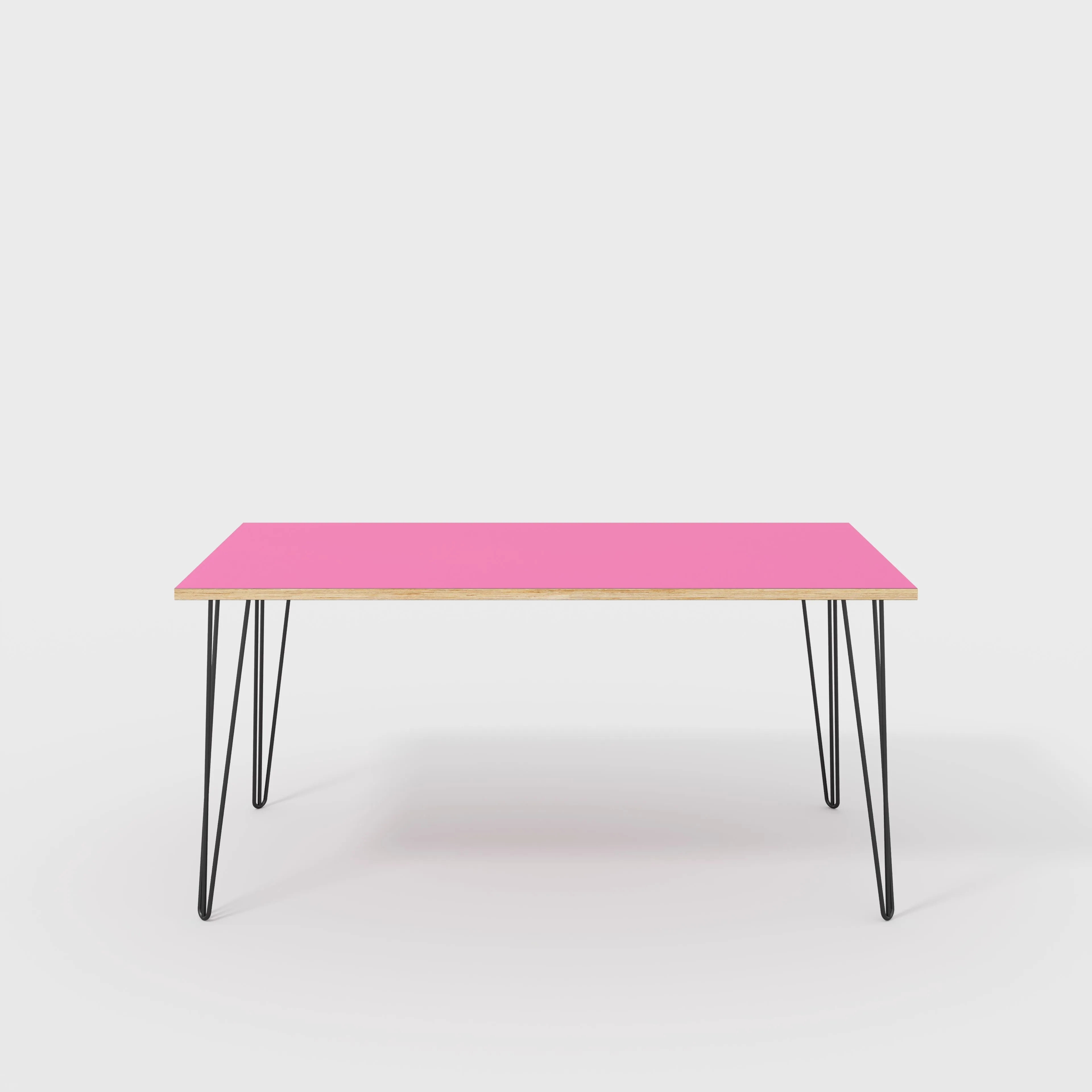 Plywood Desk with Black Hairpin Legs - Formica Juicy Pink - 1600(w) x 800(d) x 735(h)