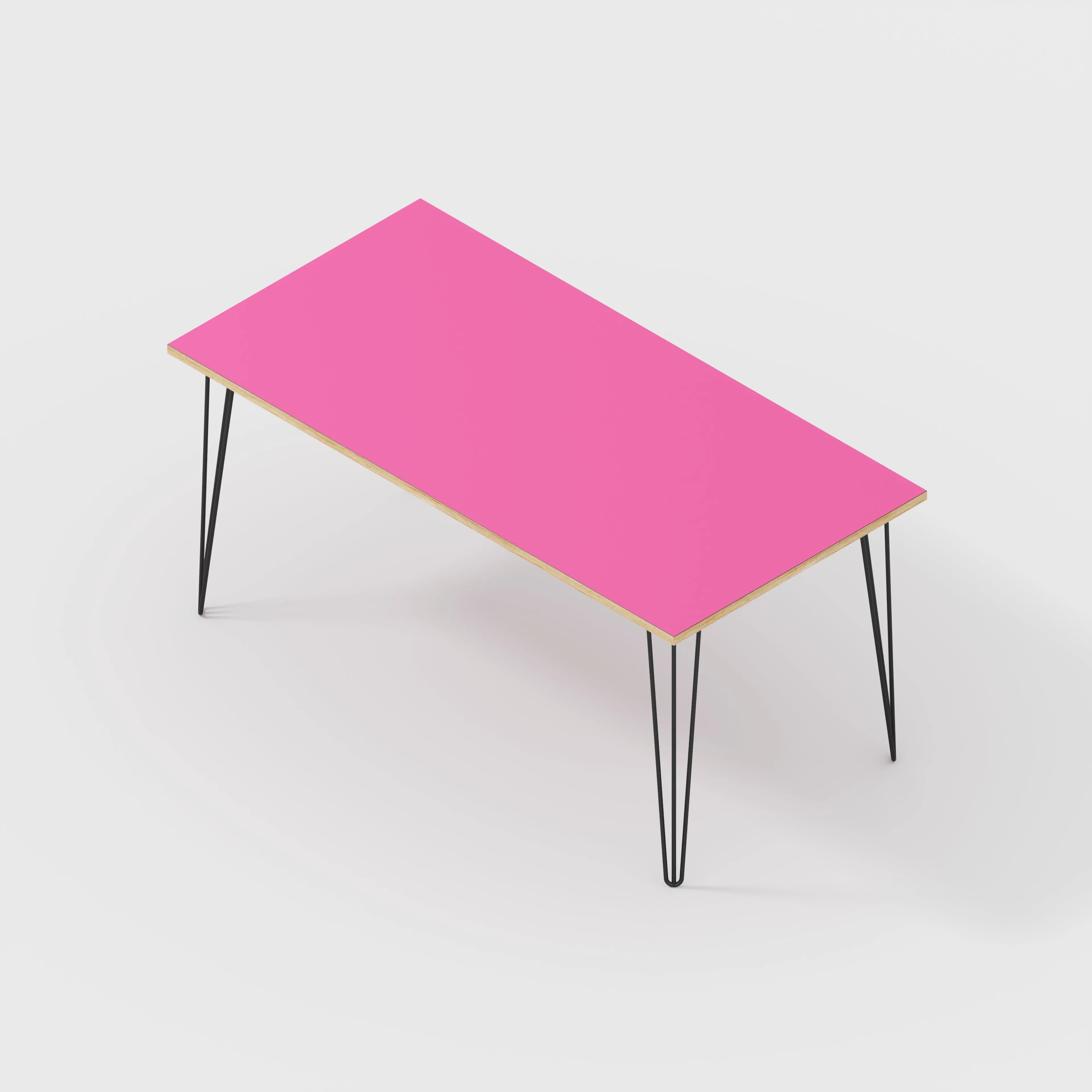 Plywood Desk with Black Hairpin Legs - Formica Juicy Pink - 1600(w) x 800(d) x 735(h)