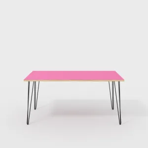 Plywood Desk with Black Hairpin Legs - Formica Juicy Pink - 1600(w) x 800(d) x 735(h)