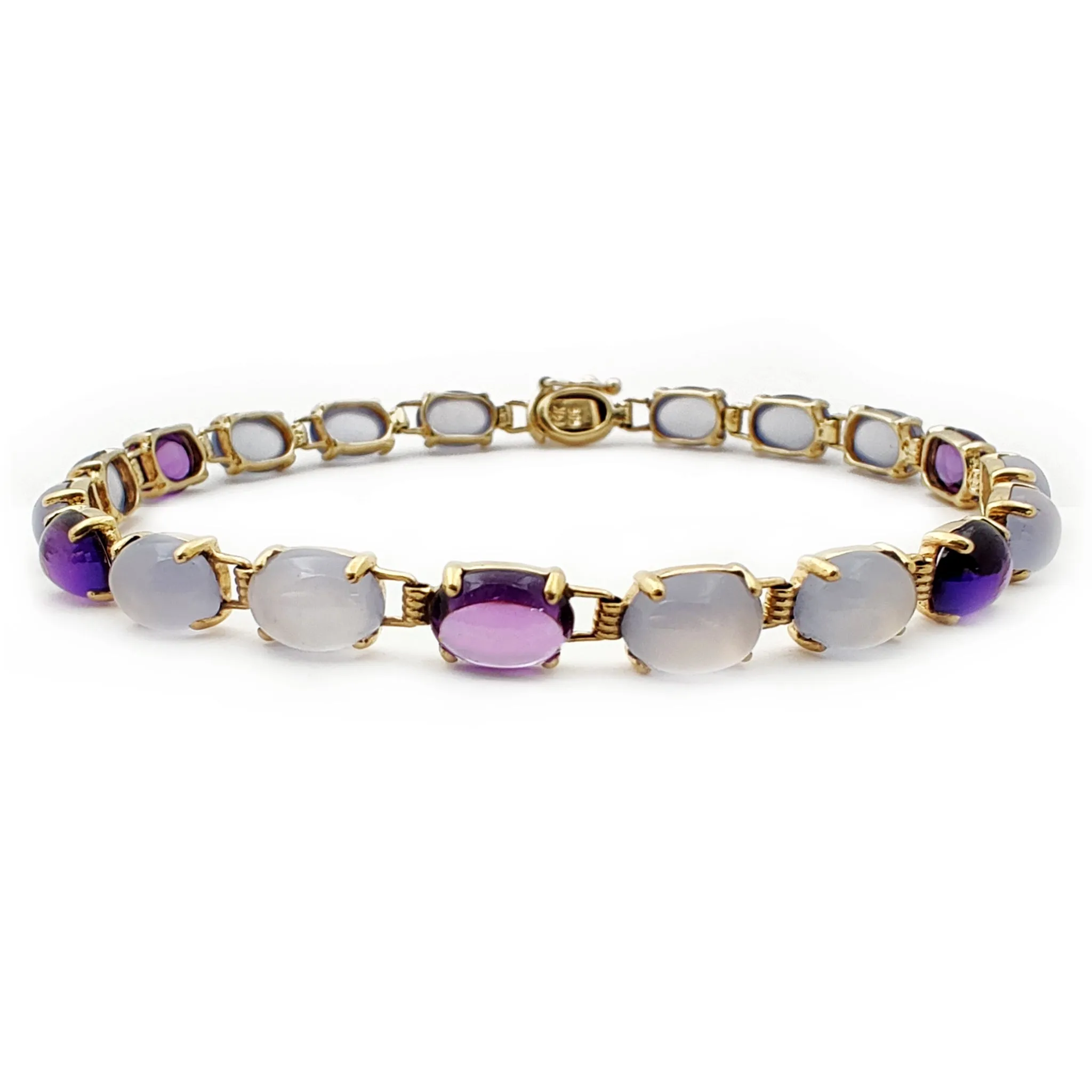 Prongset Amethyst & Moonstone Link Bracelet (14K)